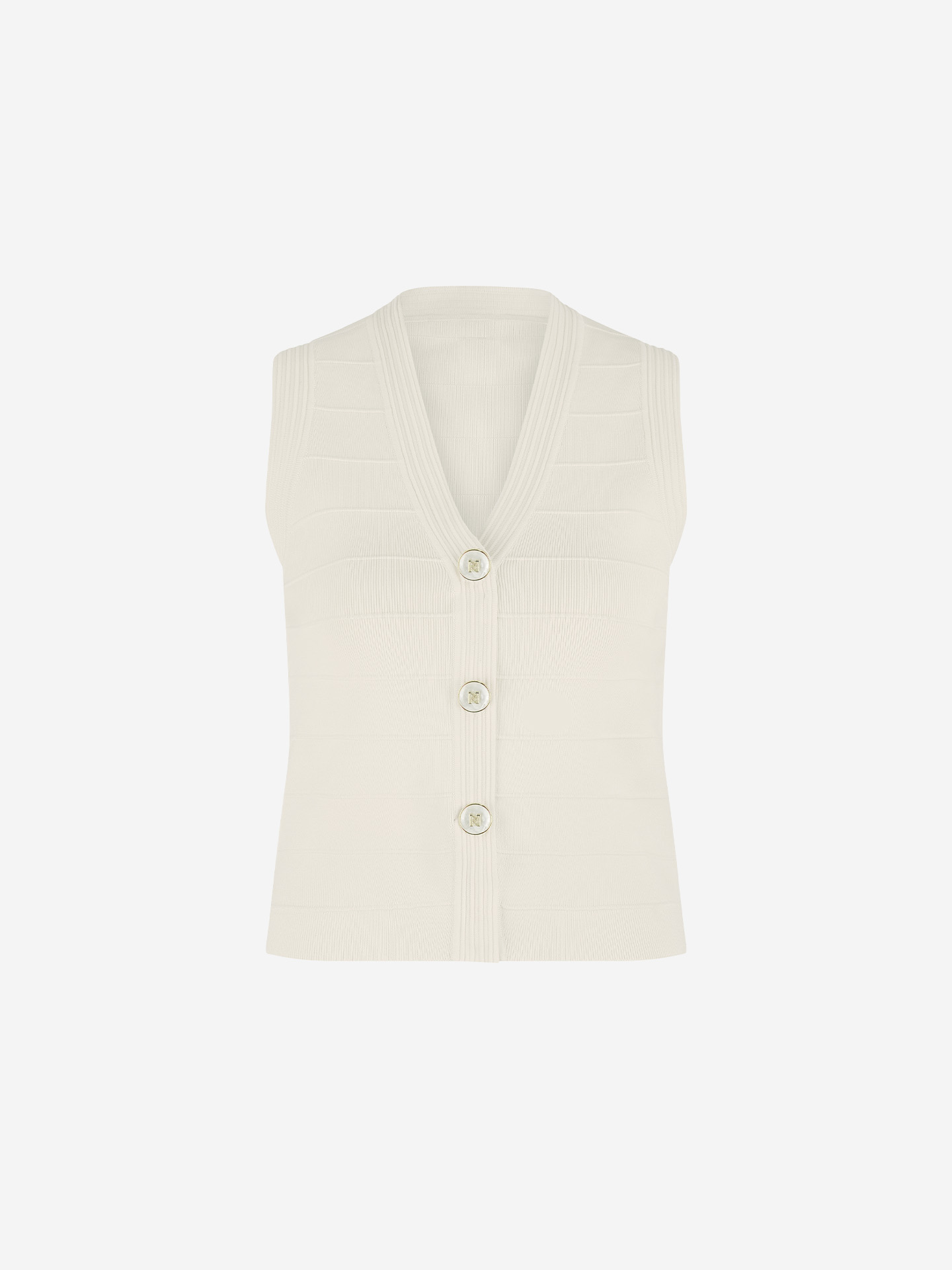 Sleeveless top with mother-of-pearl buttons
