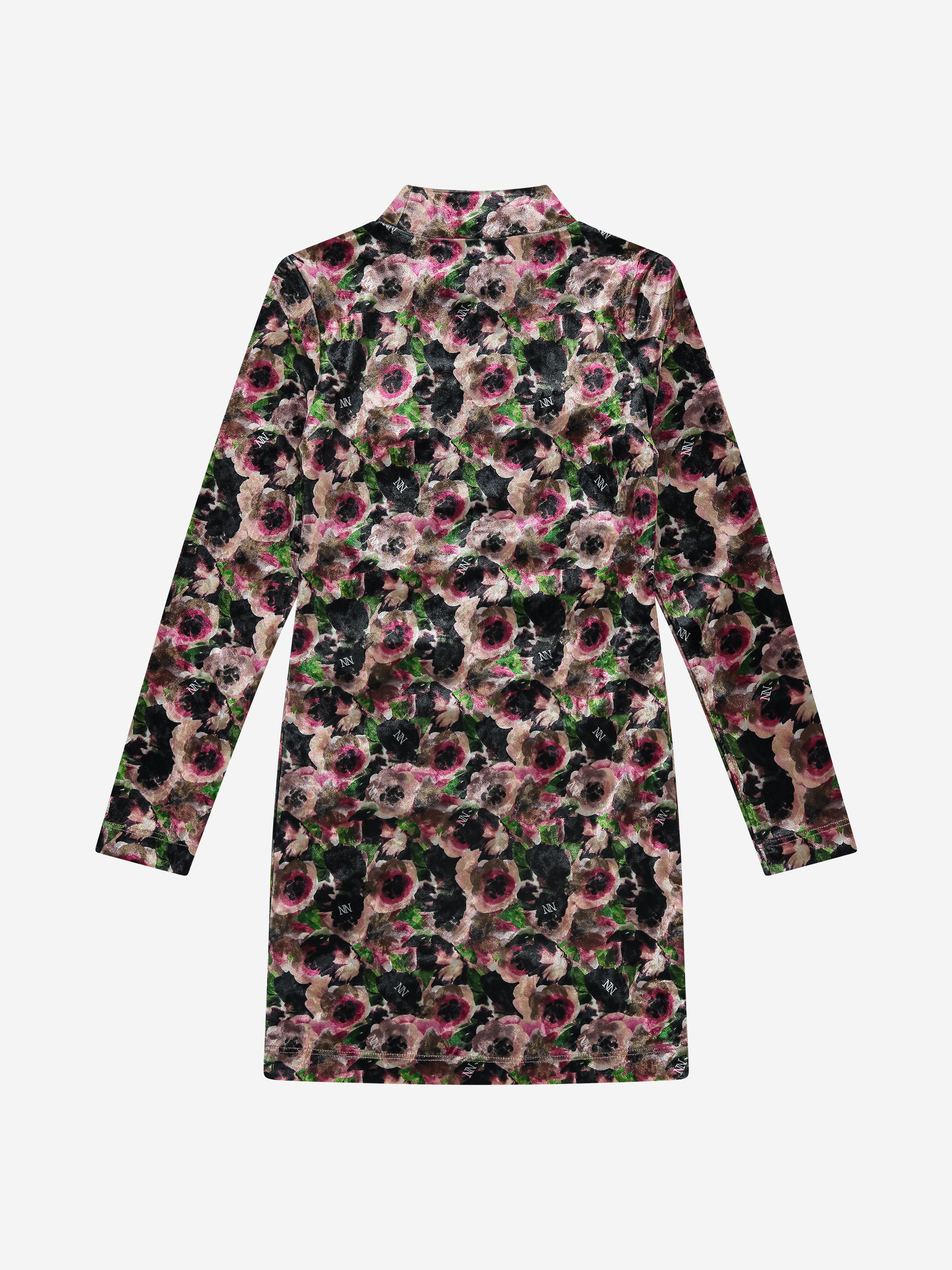 Fitted velvet dress with floral print