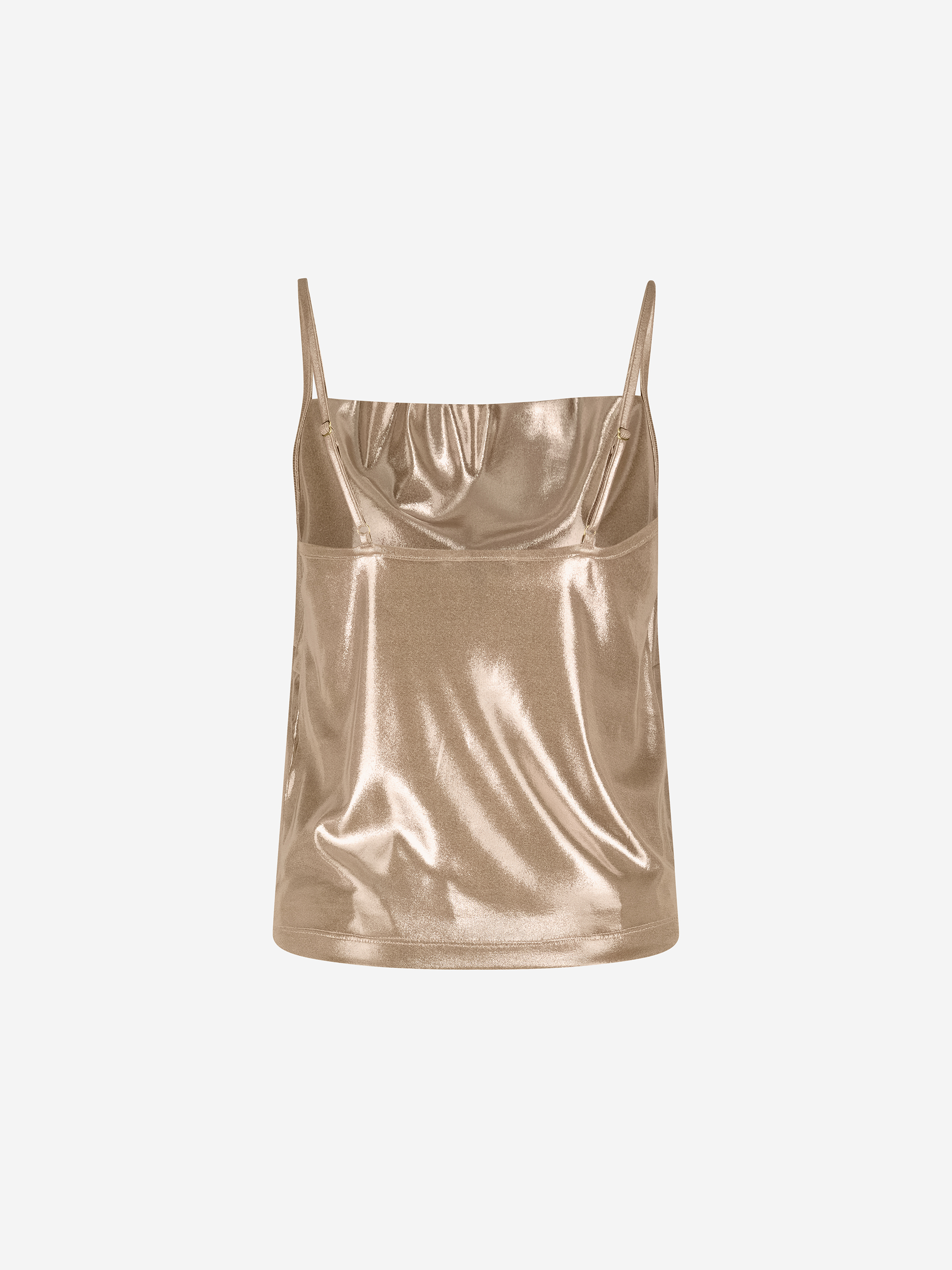 Metallic look top with waterfall neckline