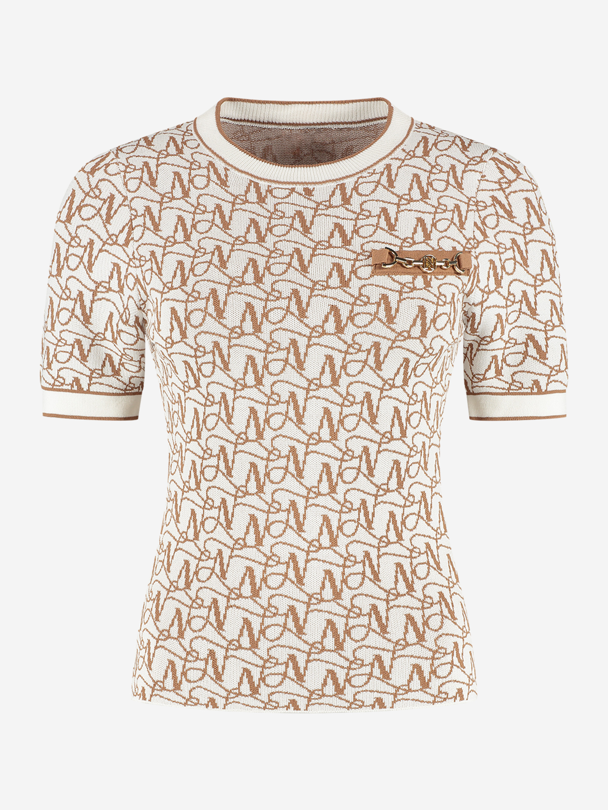 Fitted top with logo pattern and chain detail