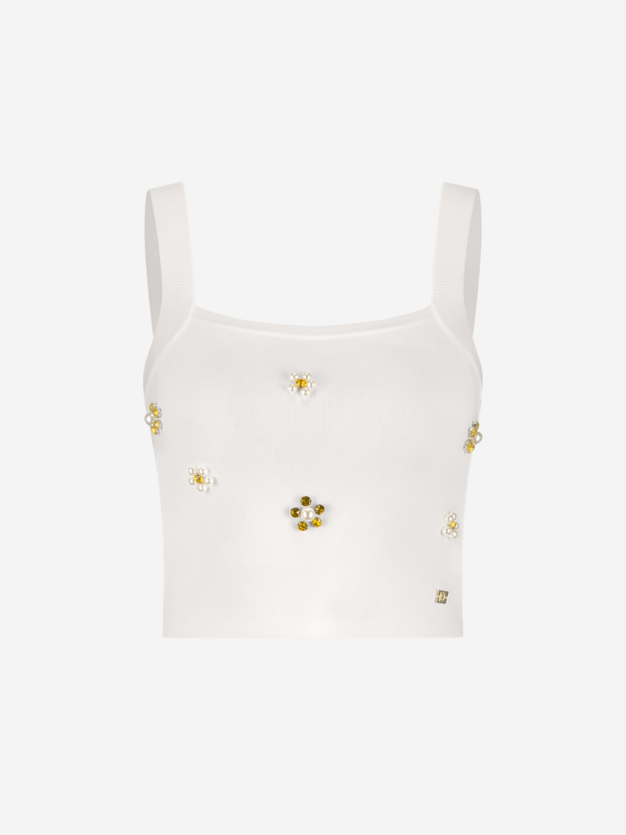 Cropped top with rhinestones and pearls