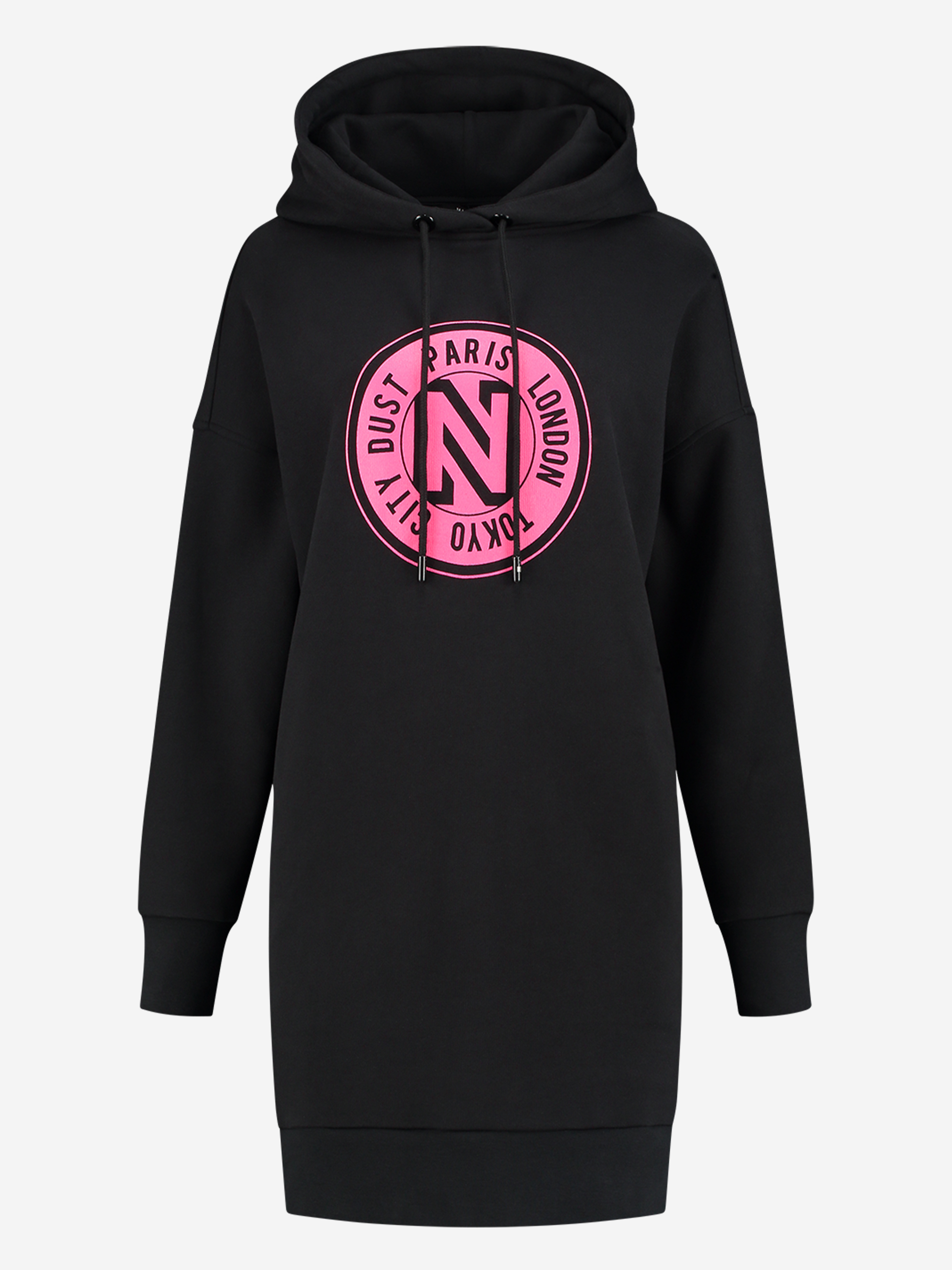 The NIKKIE Black/Fluo Miami Pink NIKKIE Logo Hoodie Dress