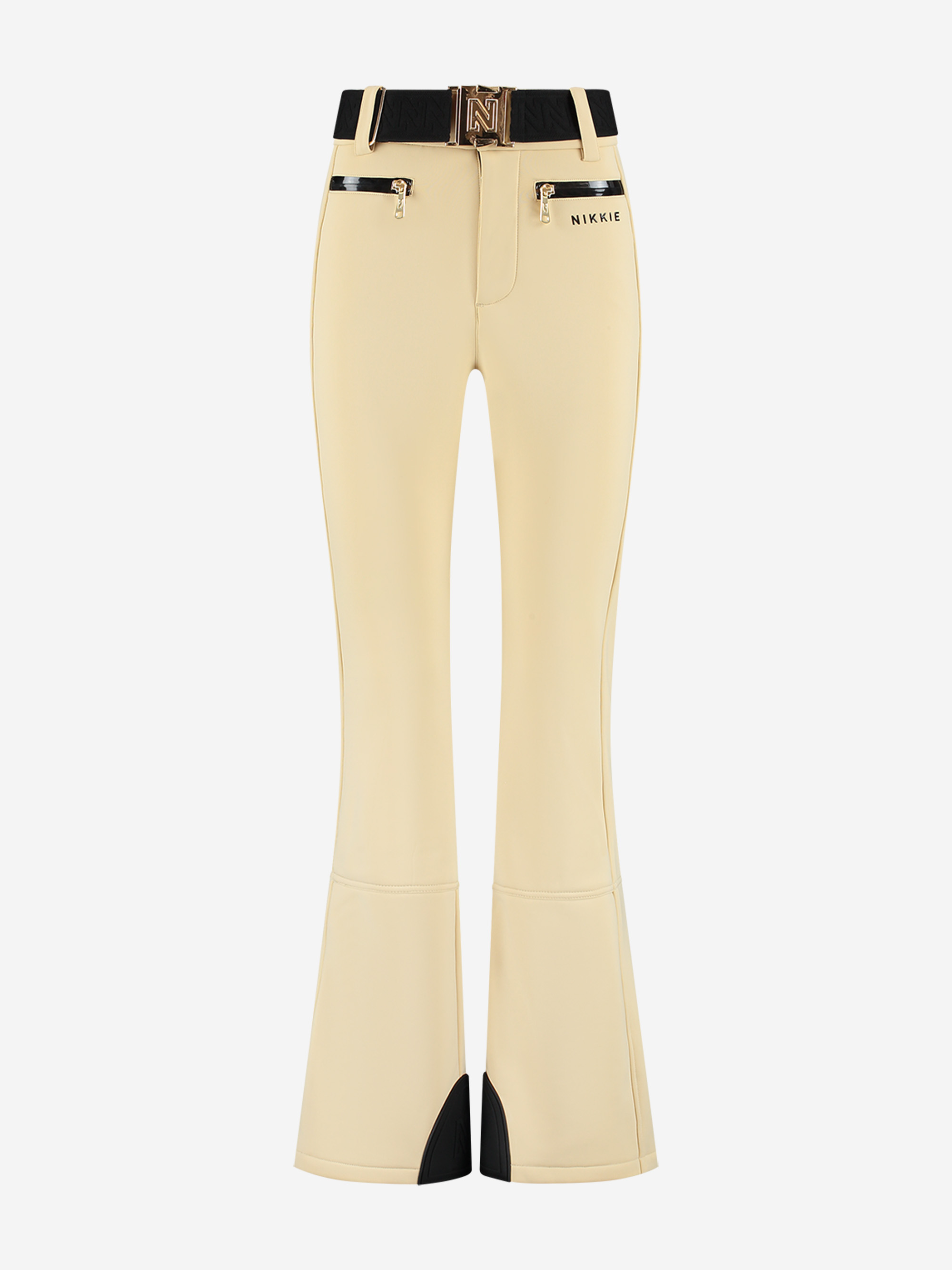 Ski pants with flared fit and adjustable belt