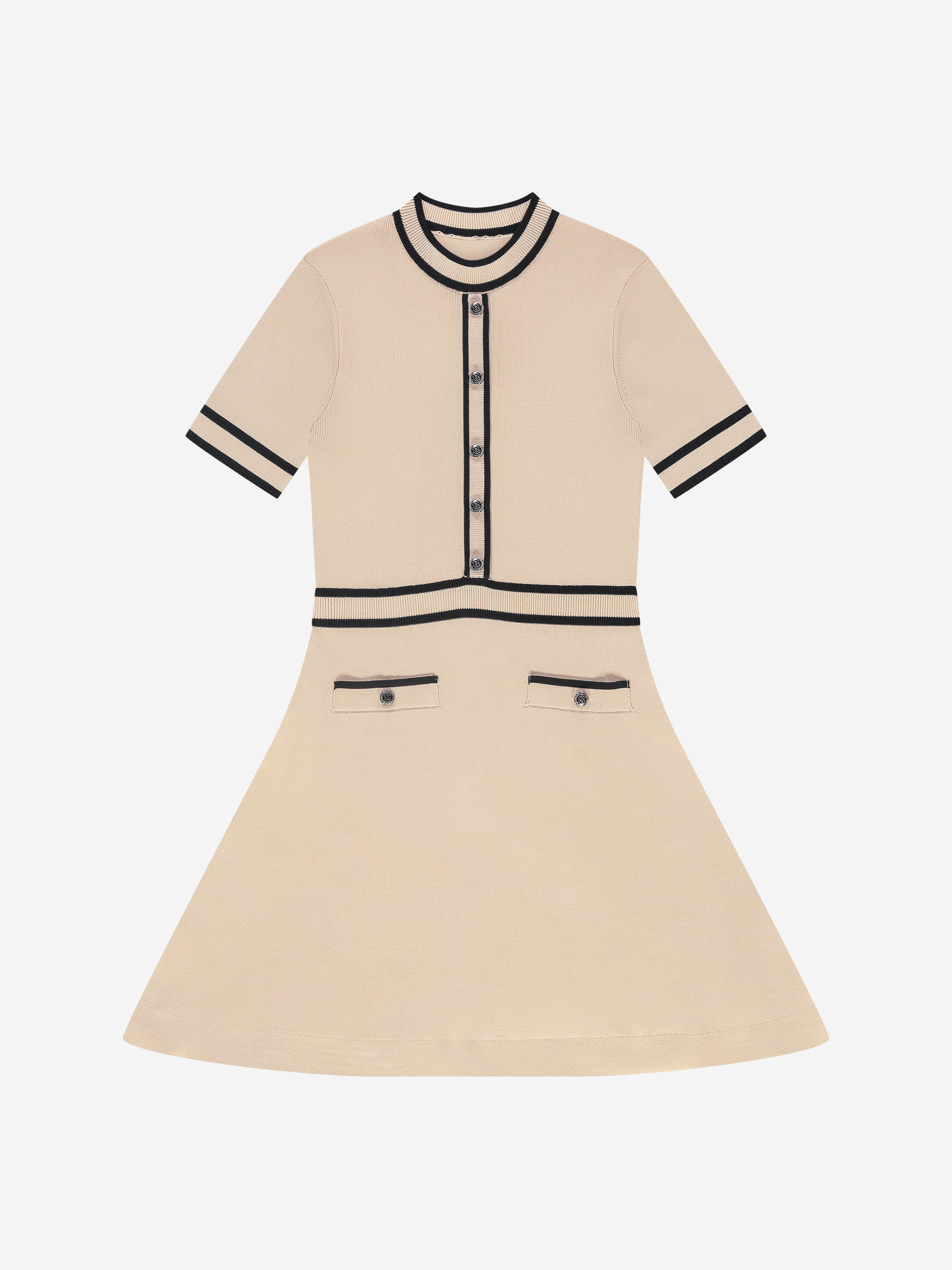 A-line dress with black contrasting piping