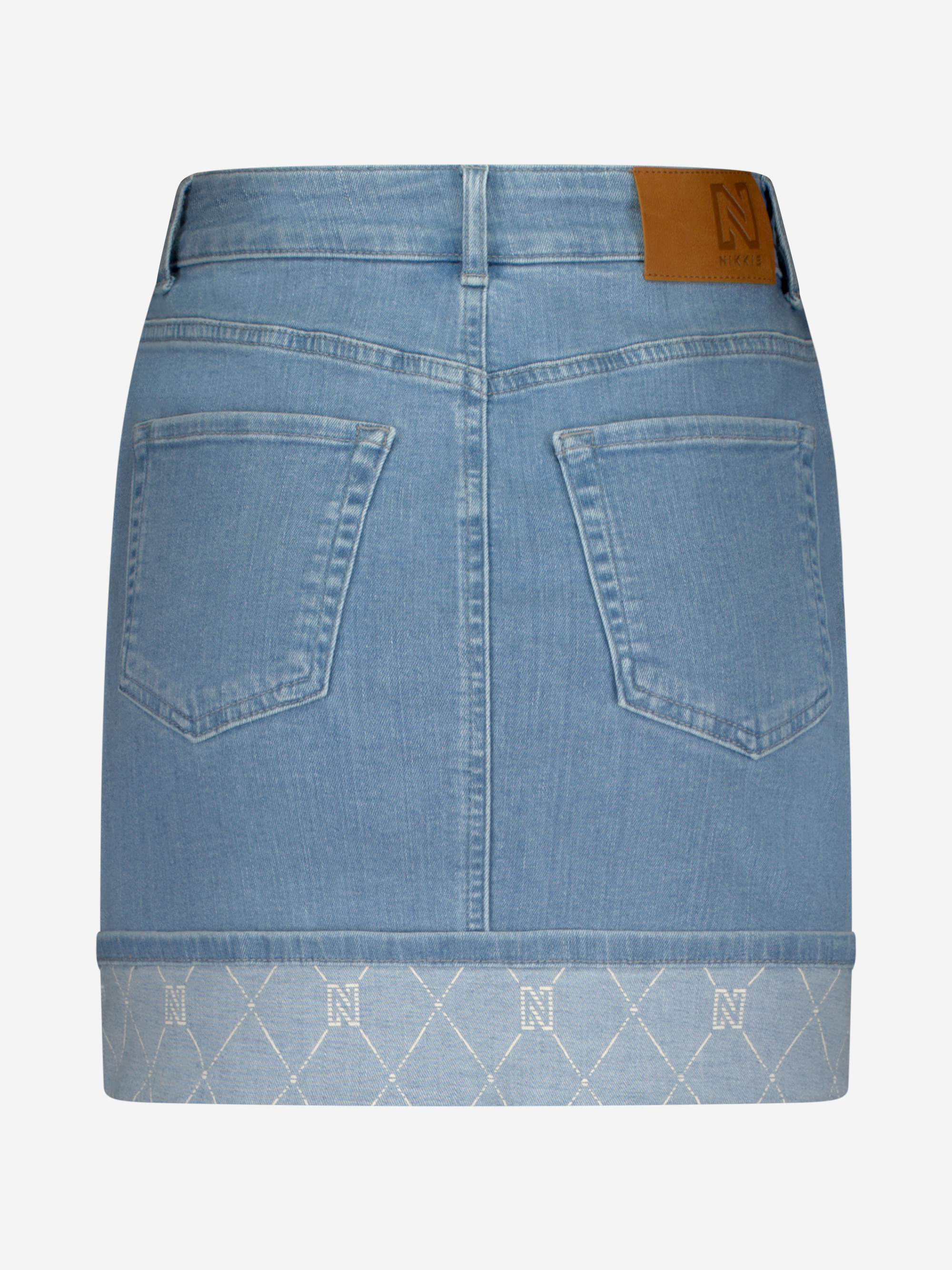 Short denim skirt with fold-over edge