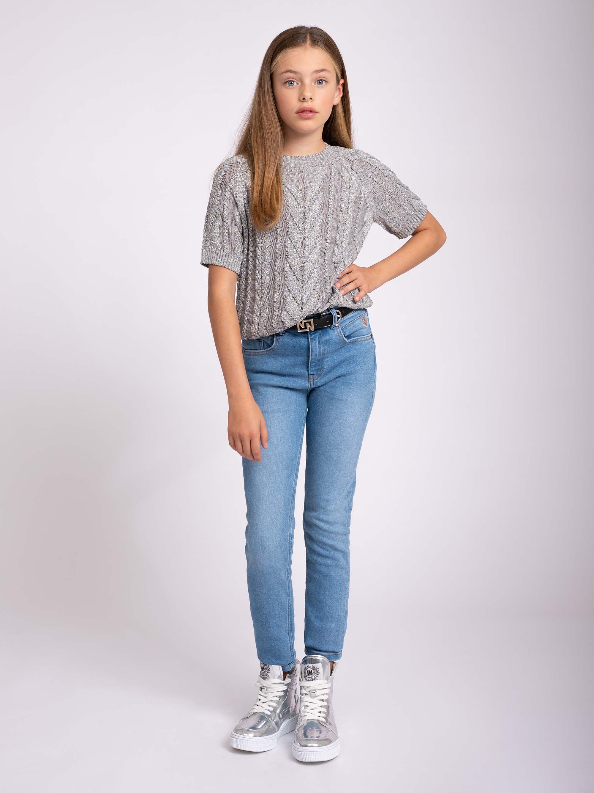 Metallic Cable Knit top with short sleeves 