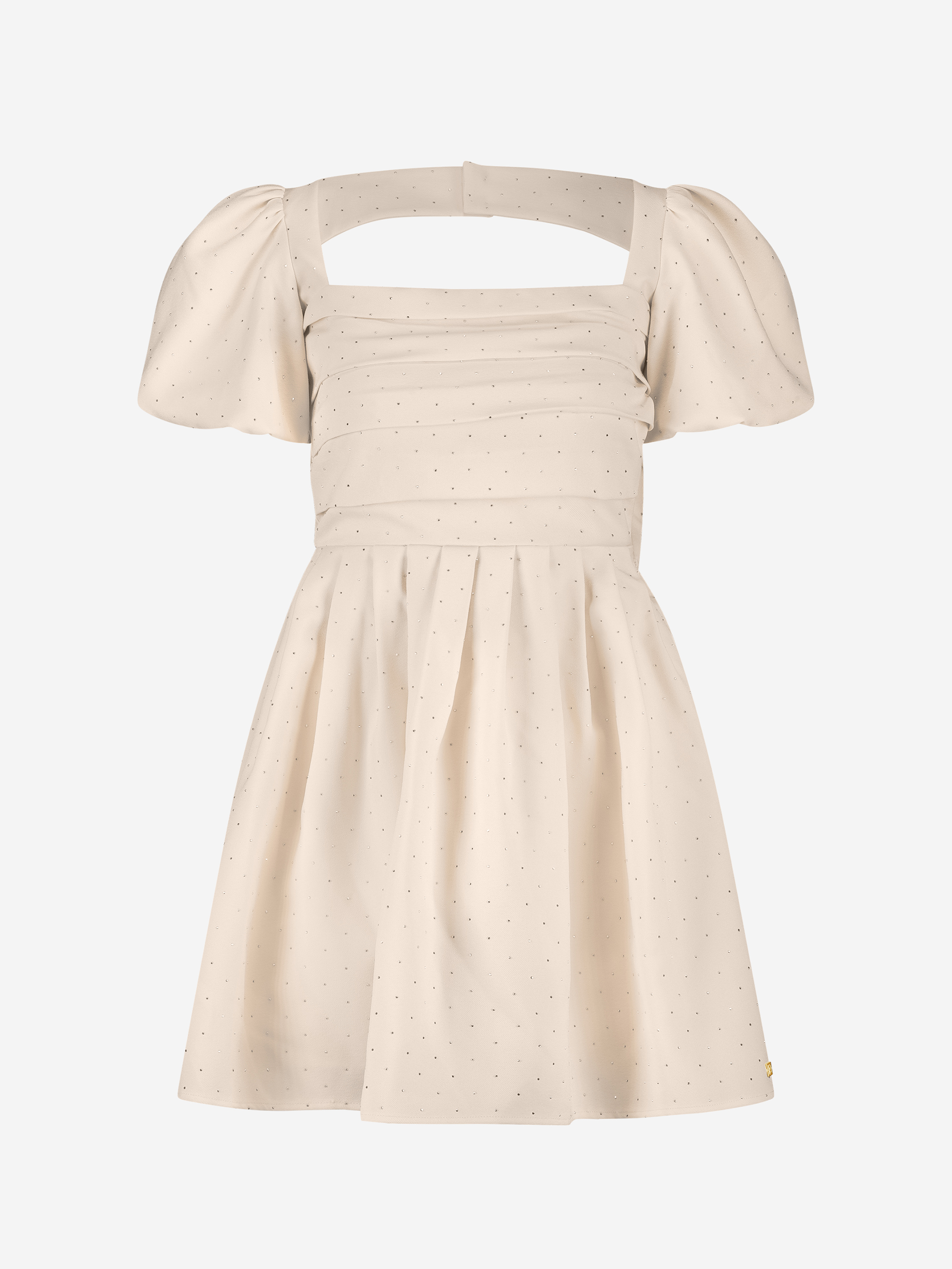A-line dress with glitter and puff sleeves