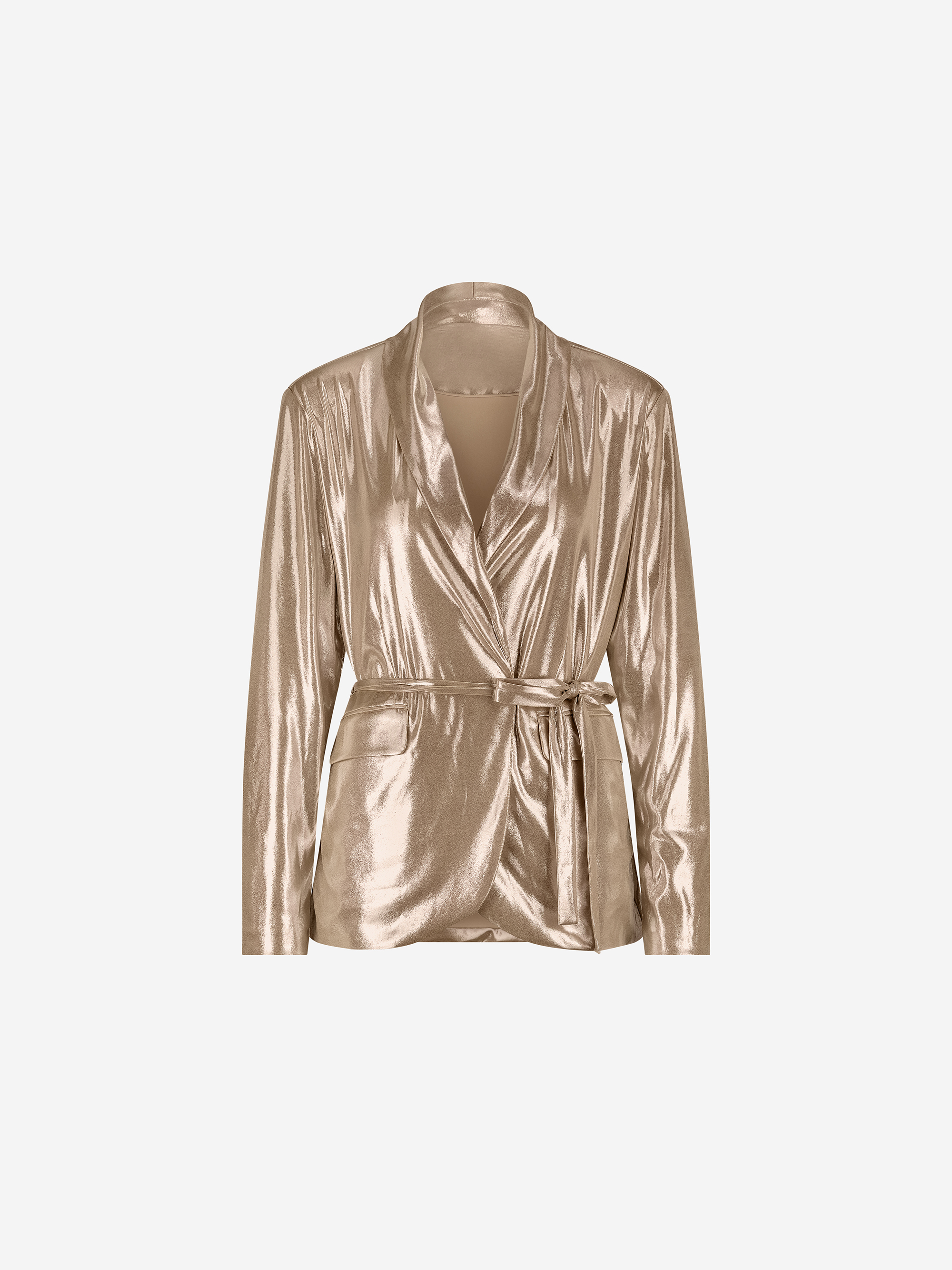 Metallic look blazer with tie belt