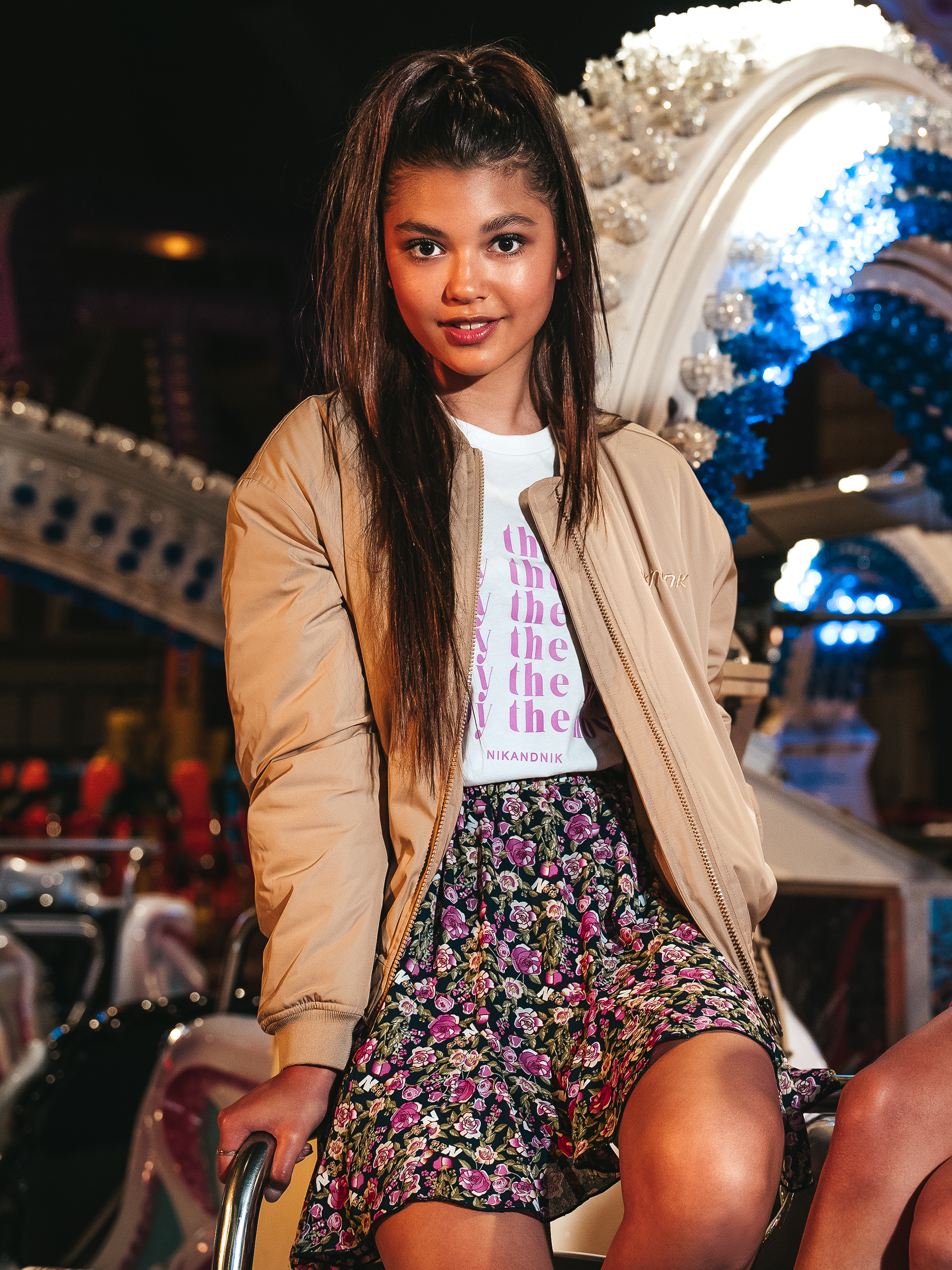 Flower print A-line skirt with ruffles 