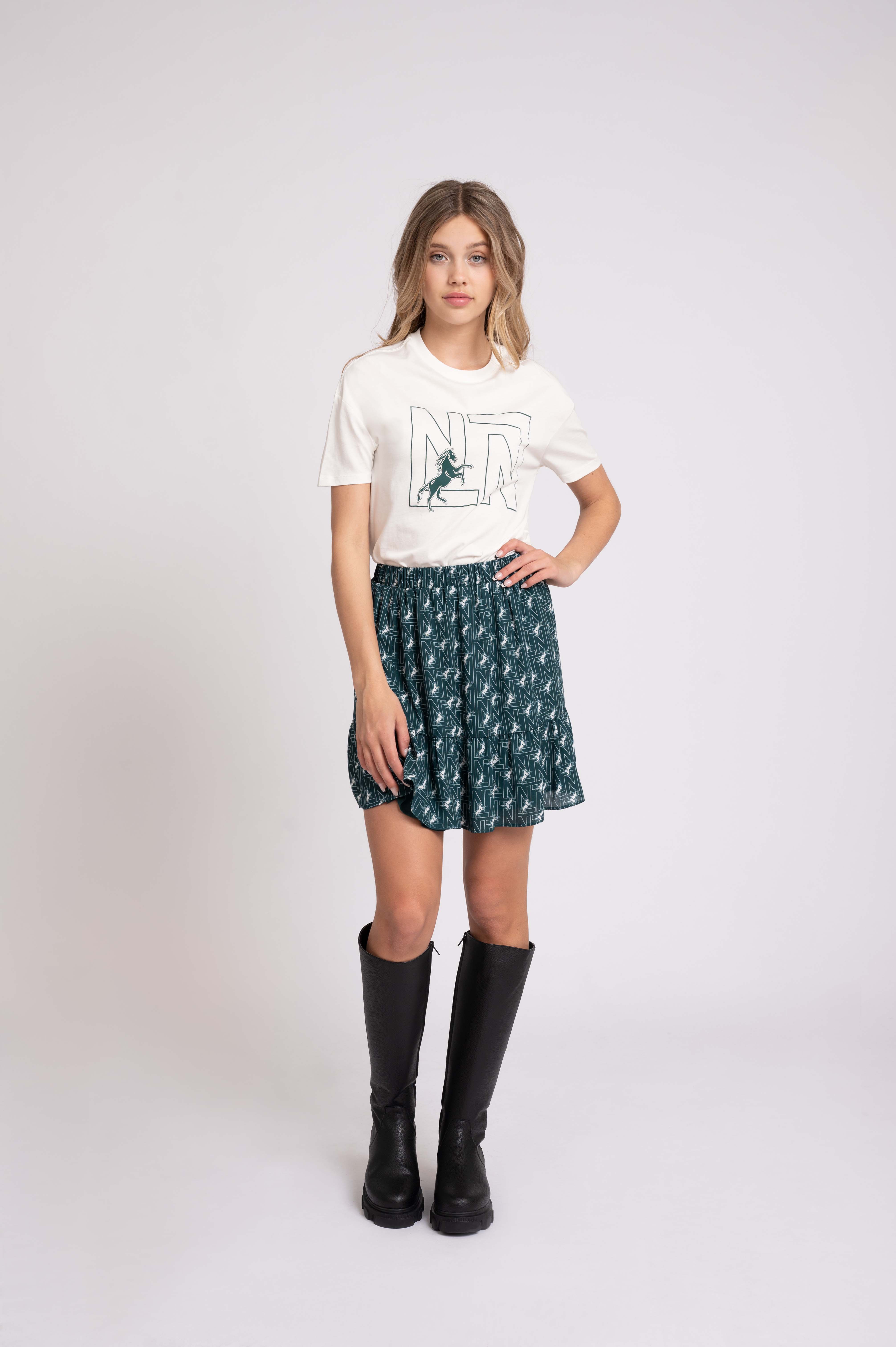A-line printed skirt with elastic waistband