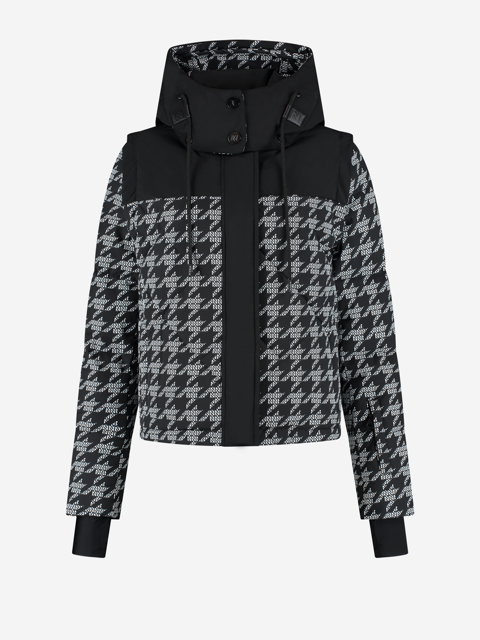 Ski jacket with logo pattern and detachable sleeves