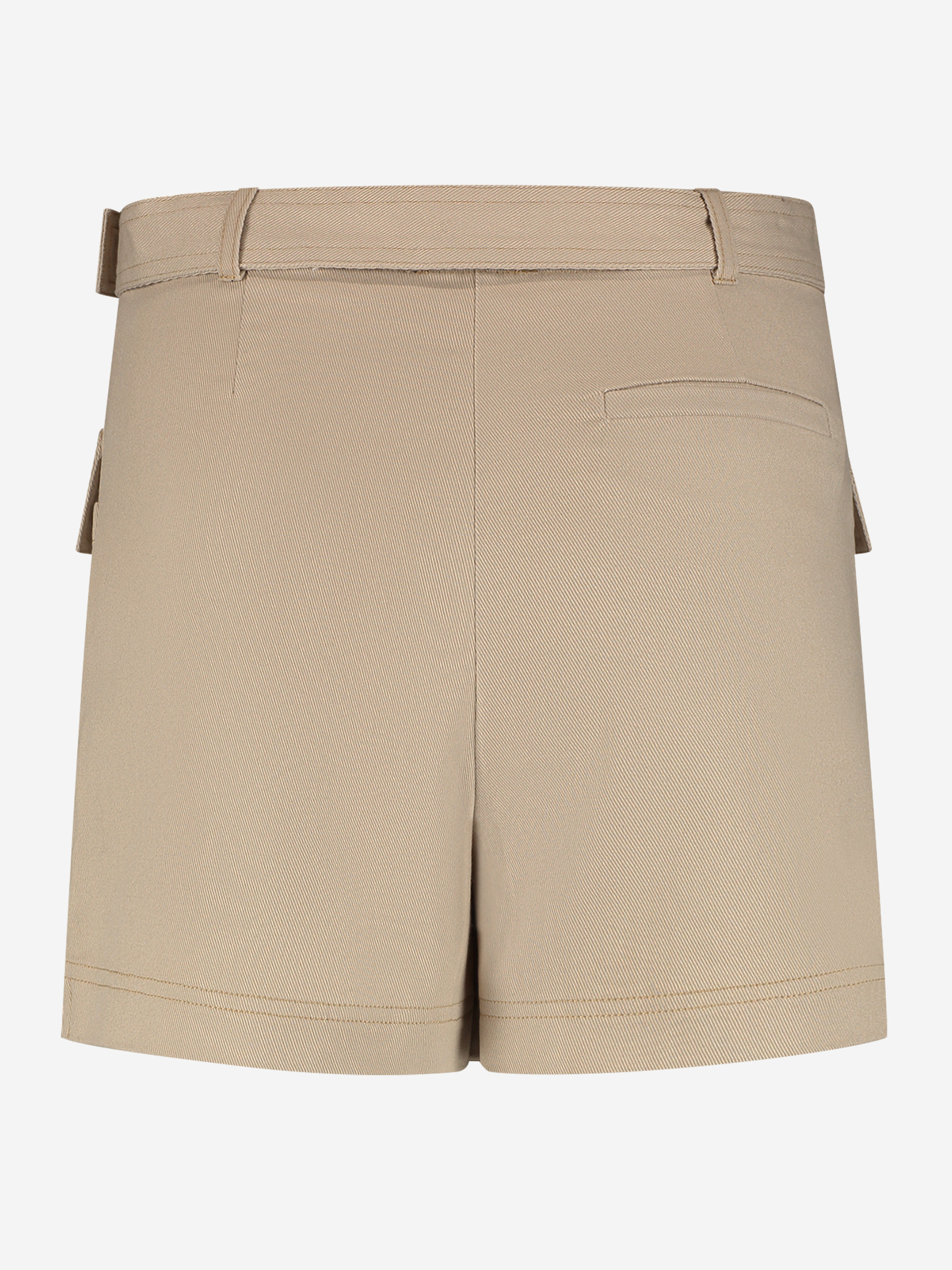 Short denim skort with belt and flap pockets