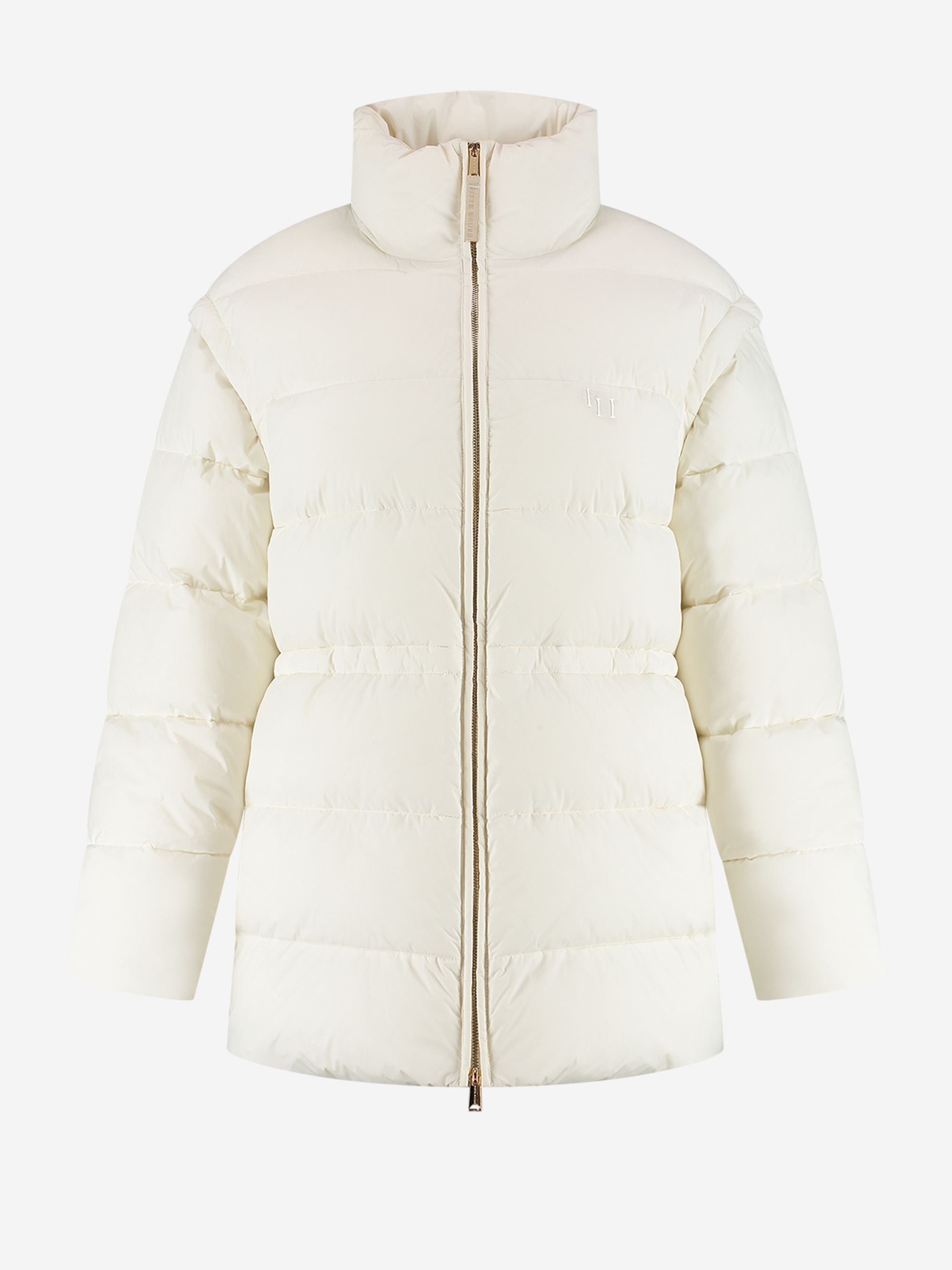Puffer coat with hood and tailored waist