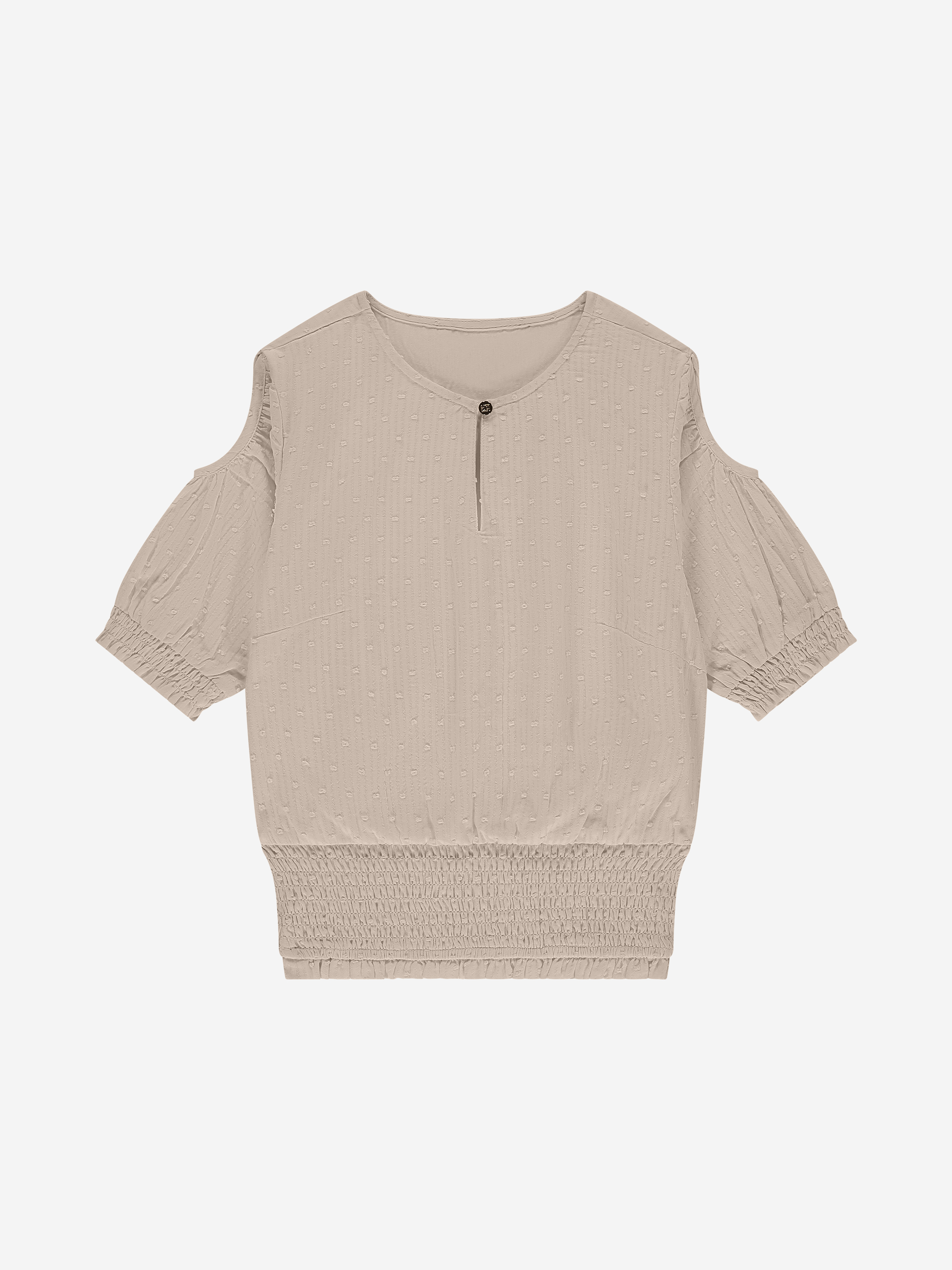 Blouse with smock and puff sleeves with cut-out