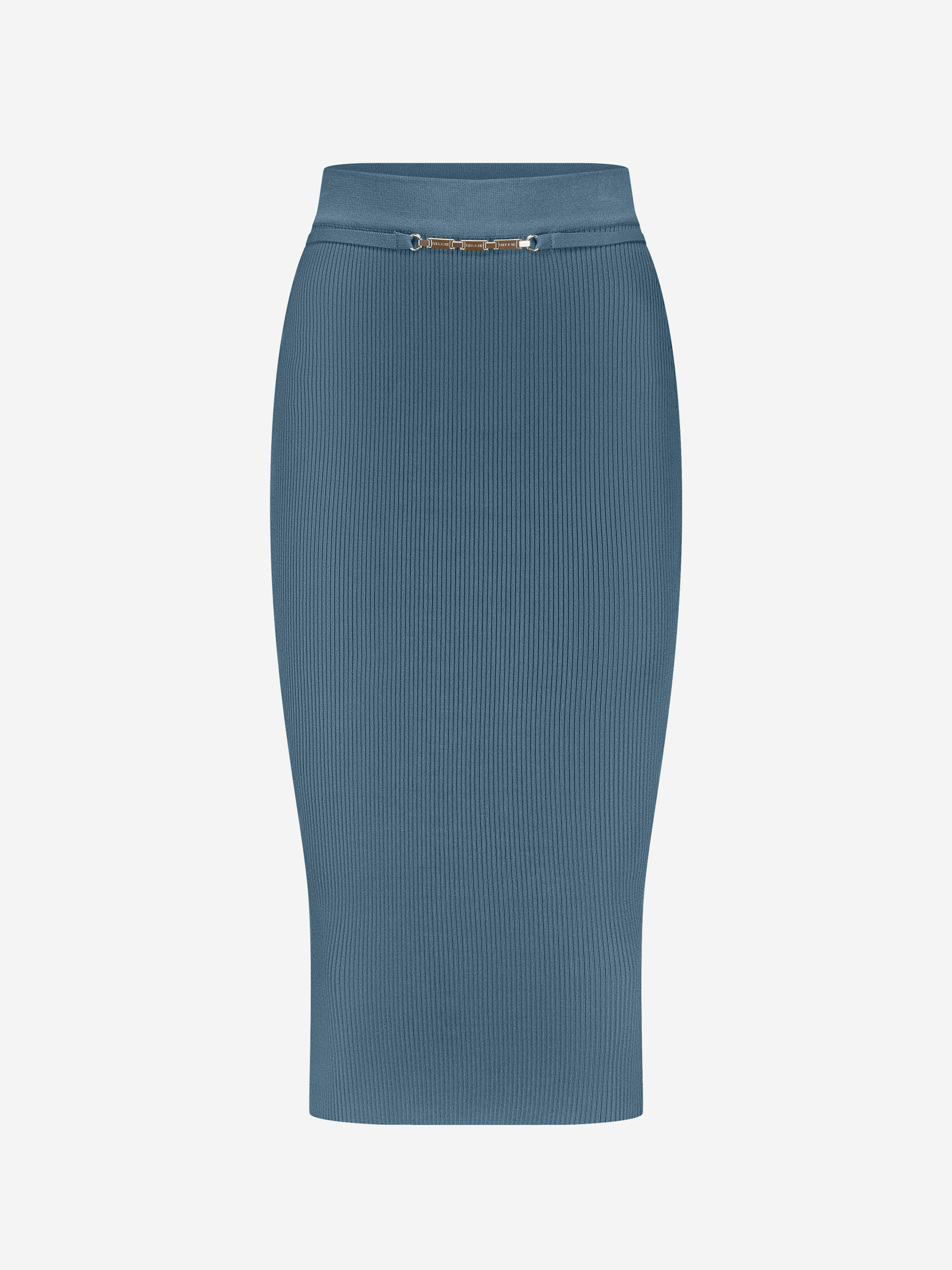 Ribbed midi skirt with chain detail