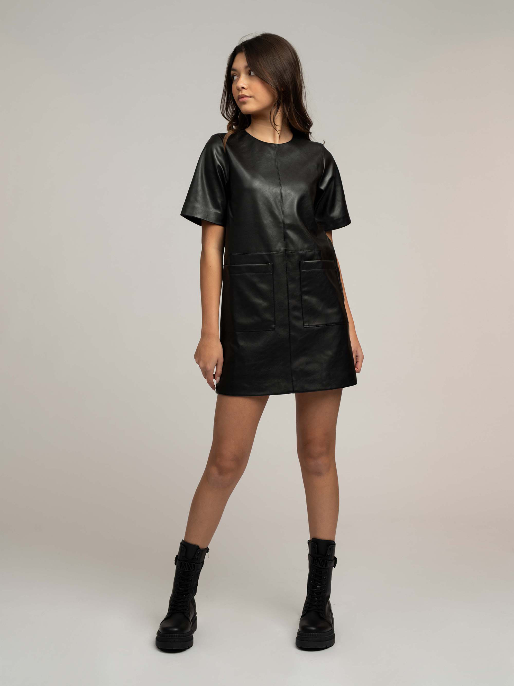 Vegan leather A-line dress 
