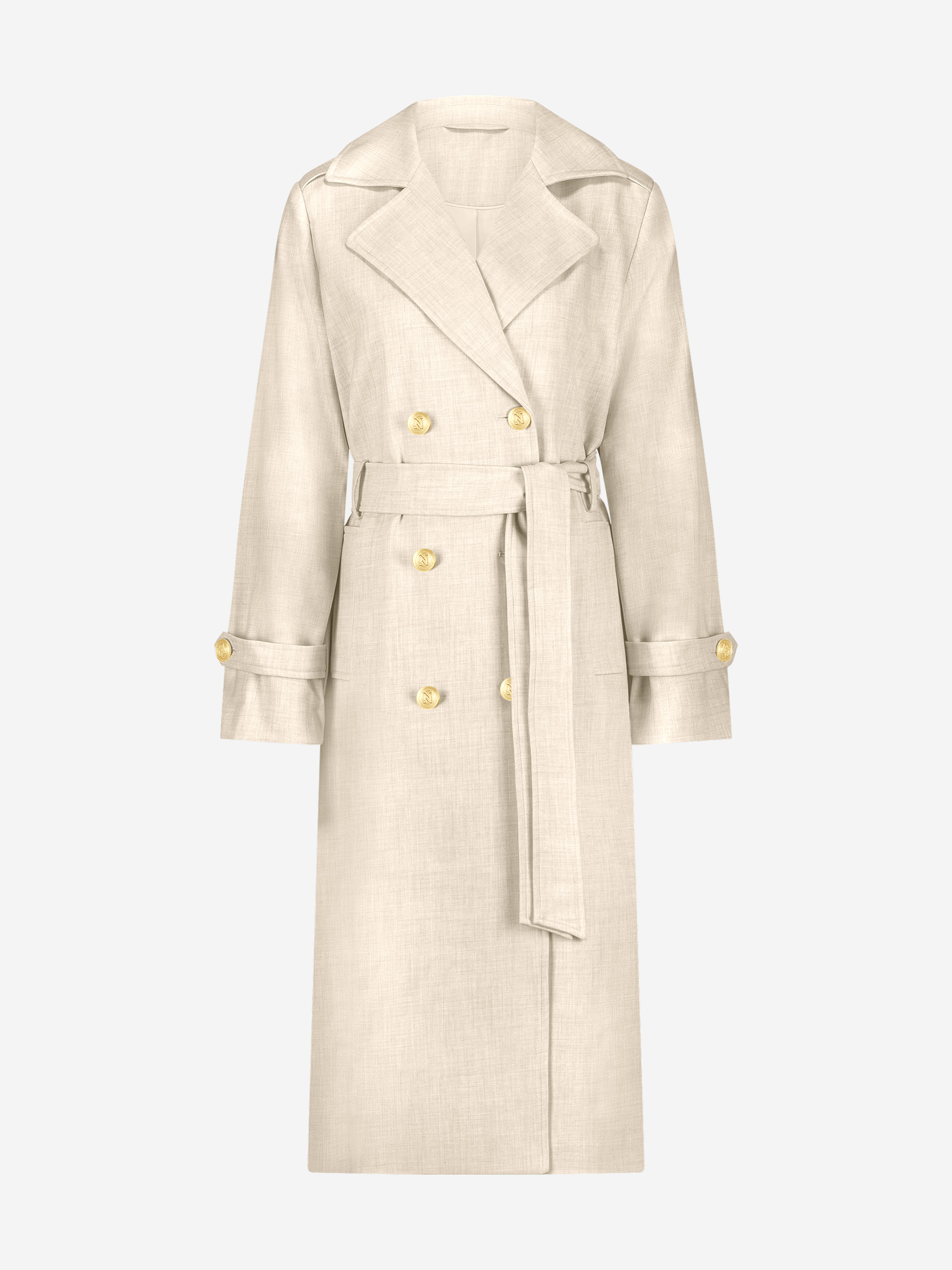 Lange trenchcoat met melange patroon en ceintuur