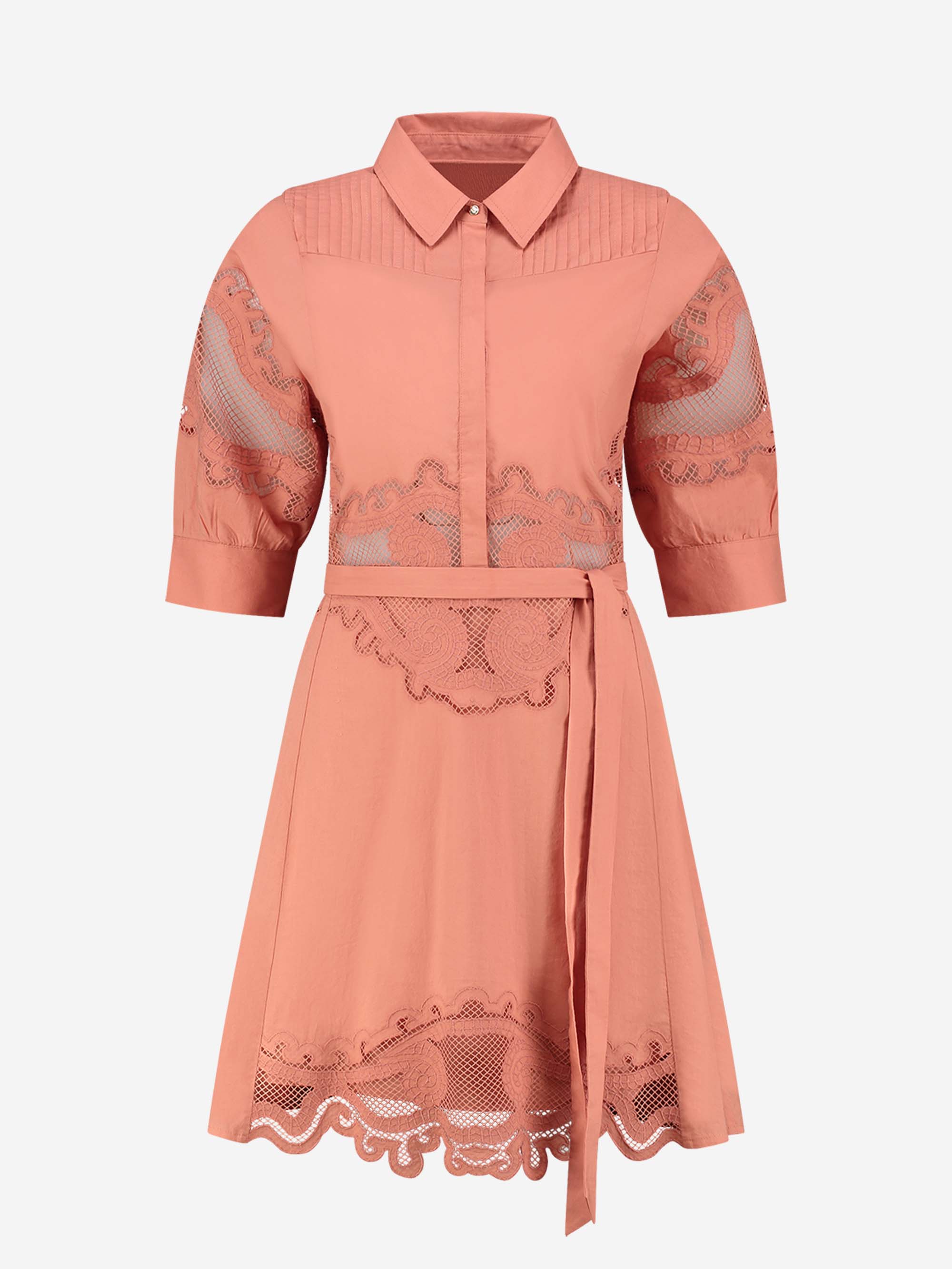 Laced dress with tie belt 