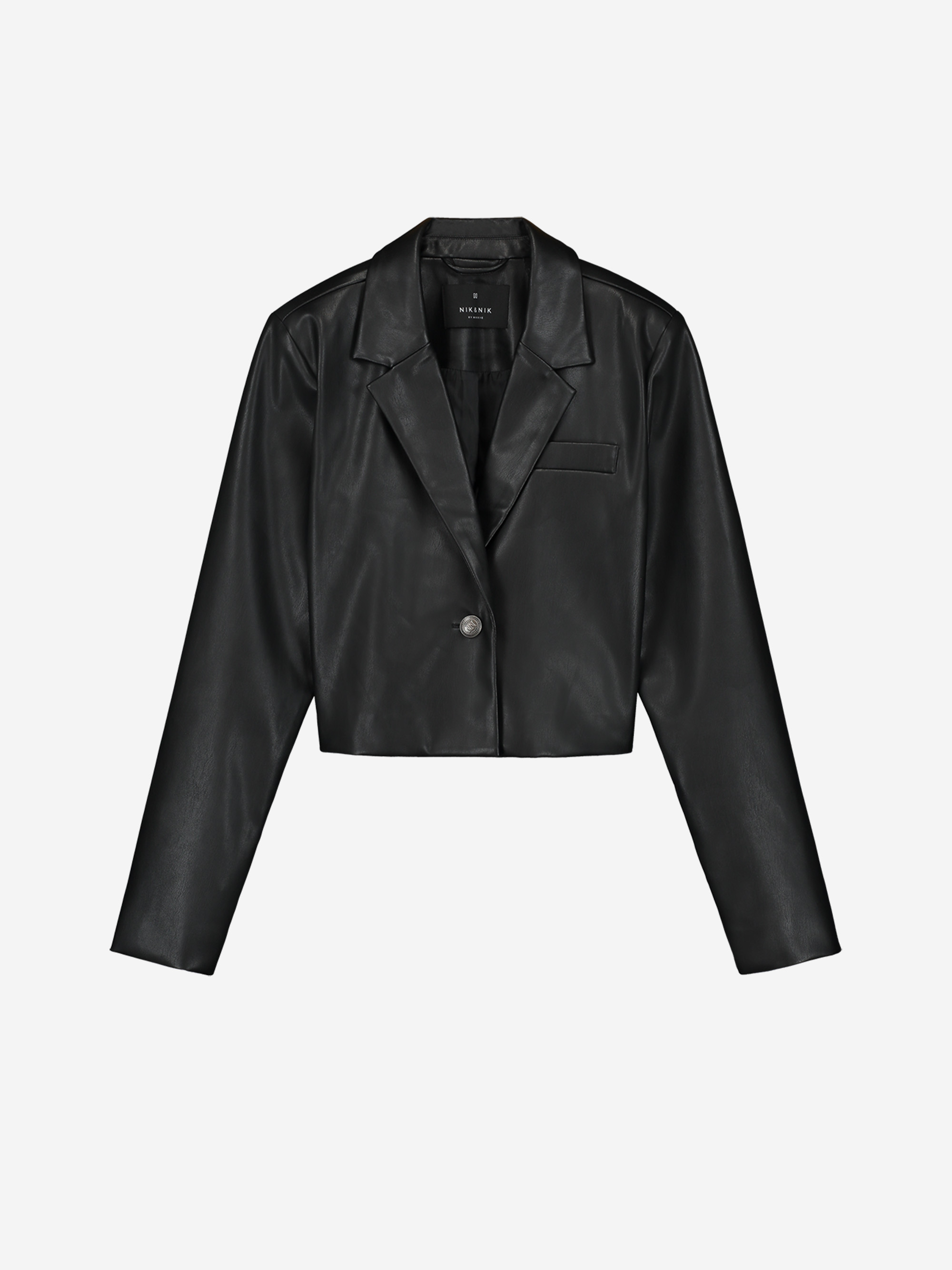 Cropped leather look blazer