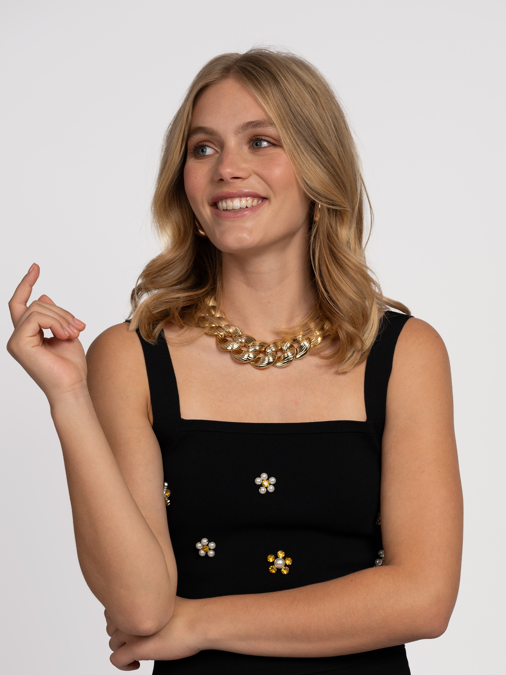 Cropped top with rhinestones and pearls