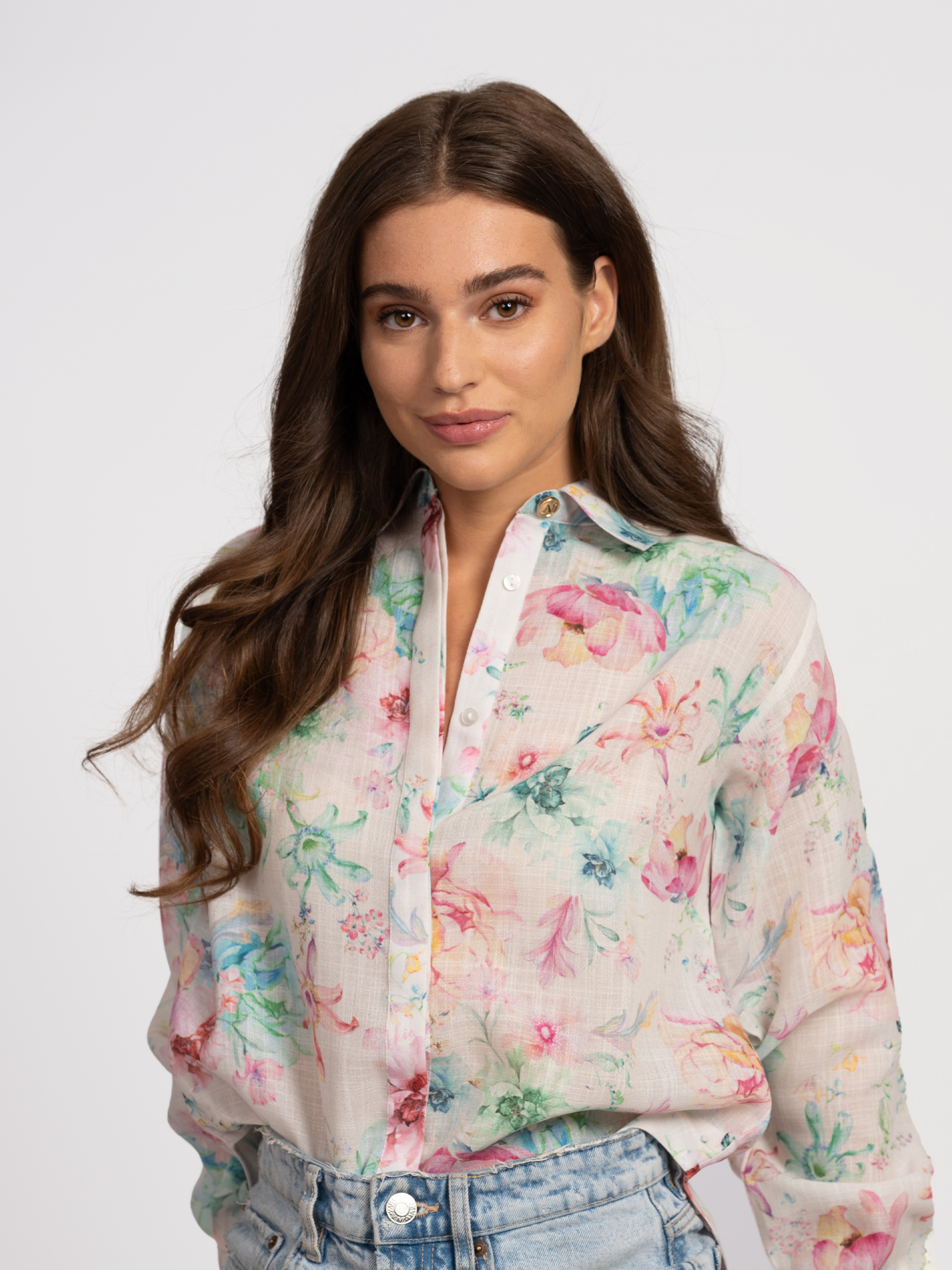 Lange bloemenprint blouse