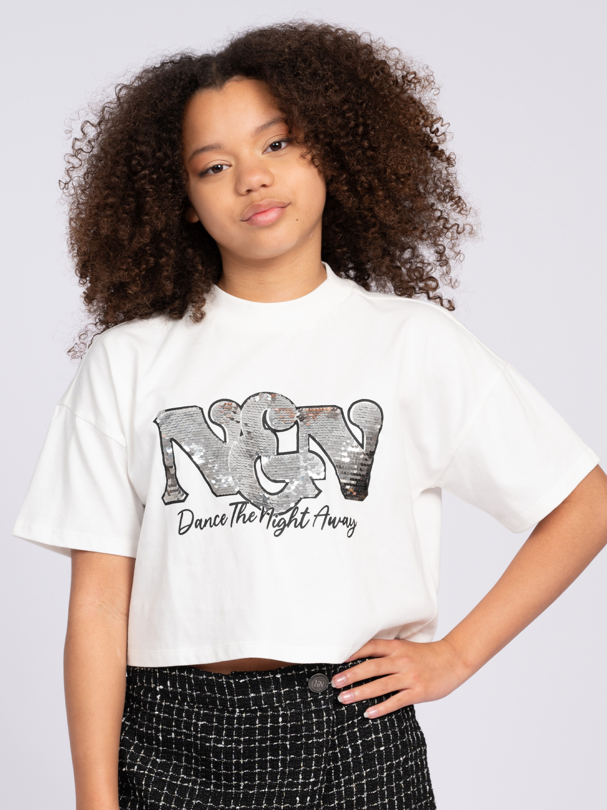 Cropped T-shirt with sequins NIK&NIK logo