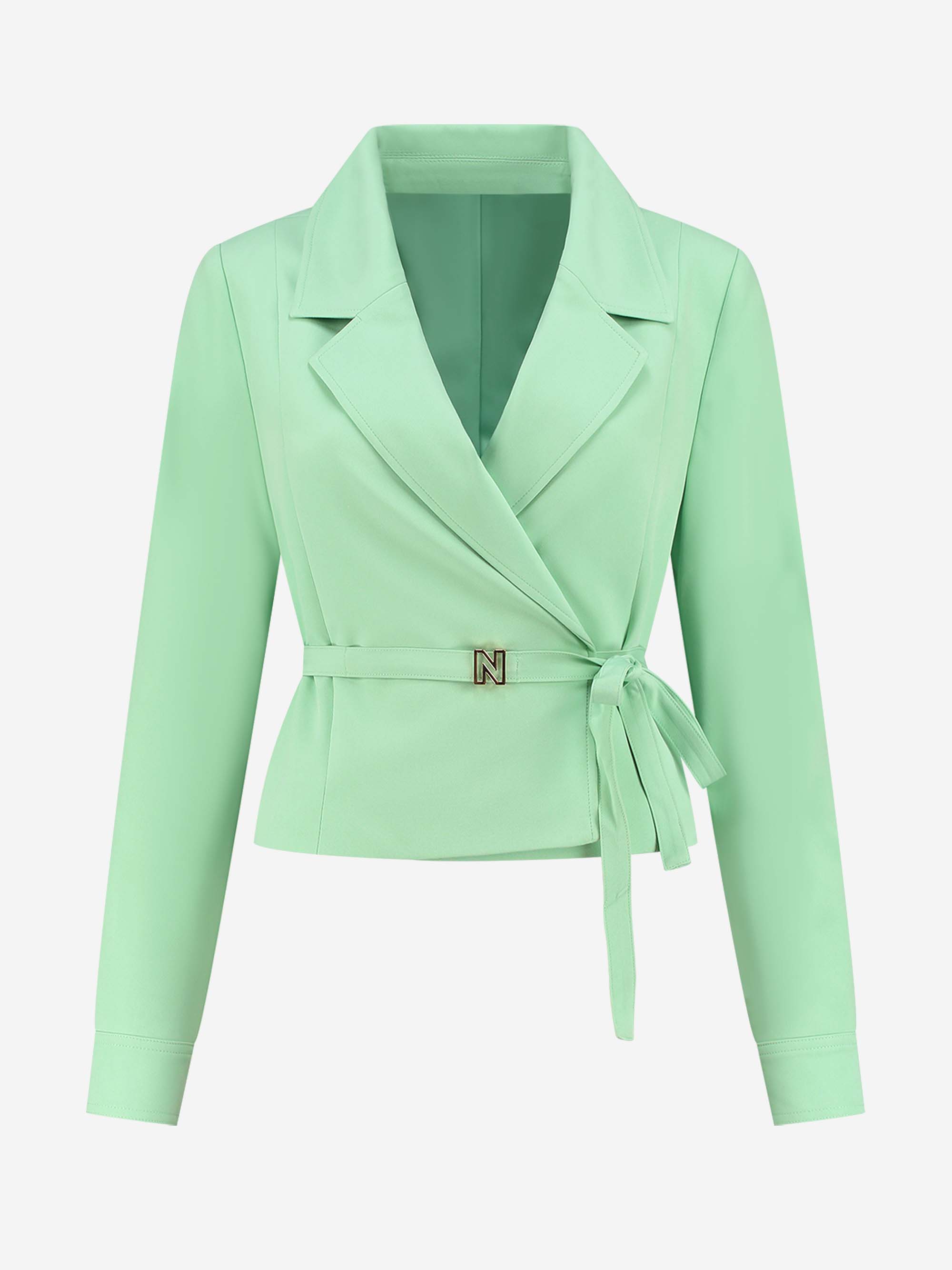  Cropped wrap blouse with tie belt