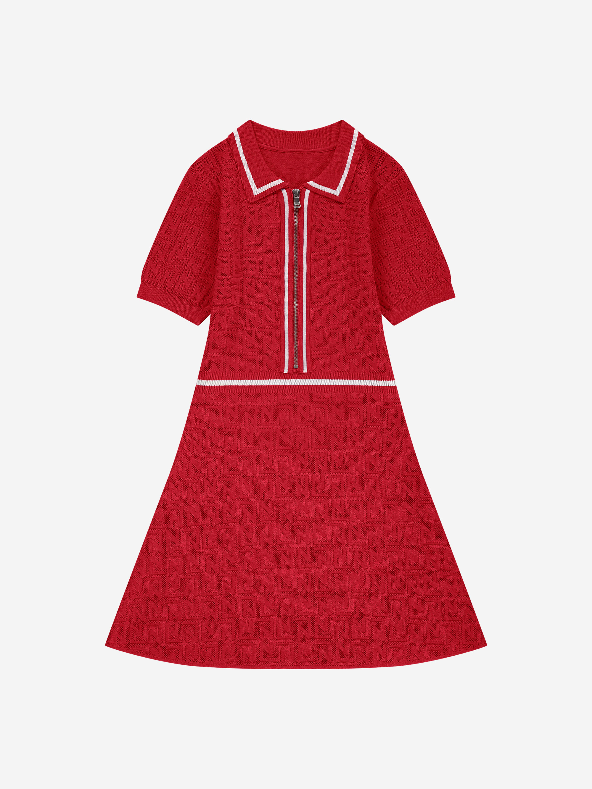 Ajourknitted A-line dress with logo print 