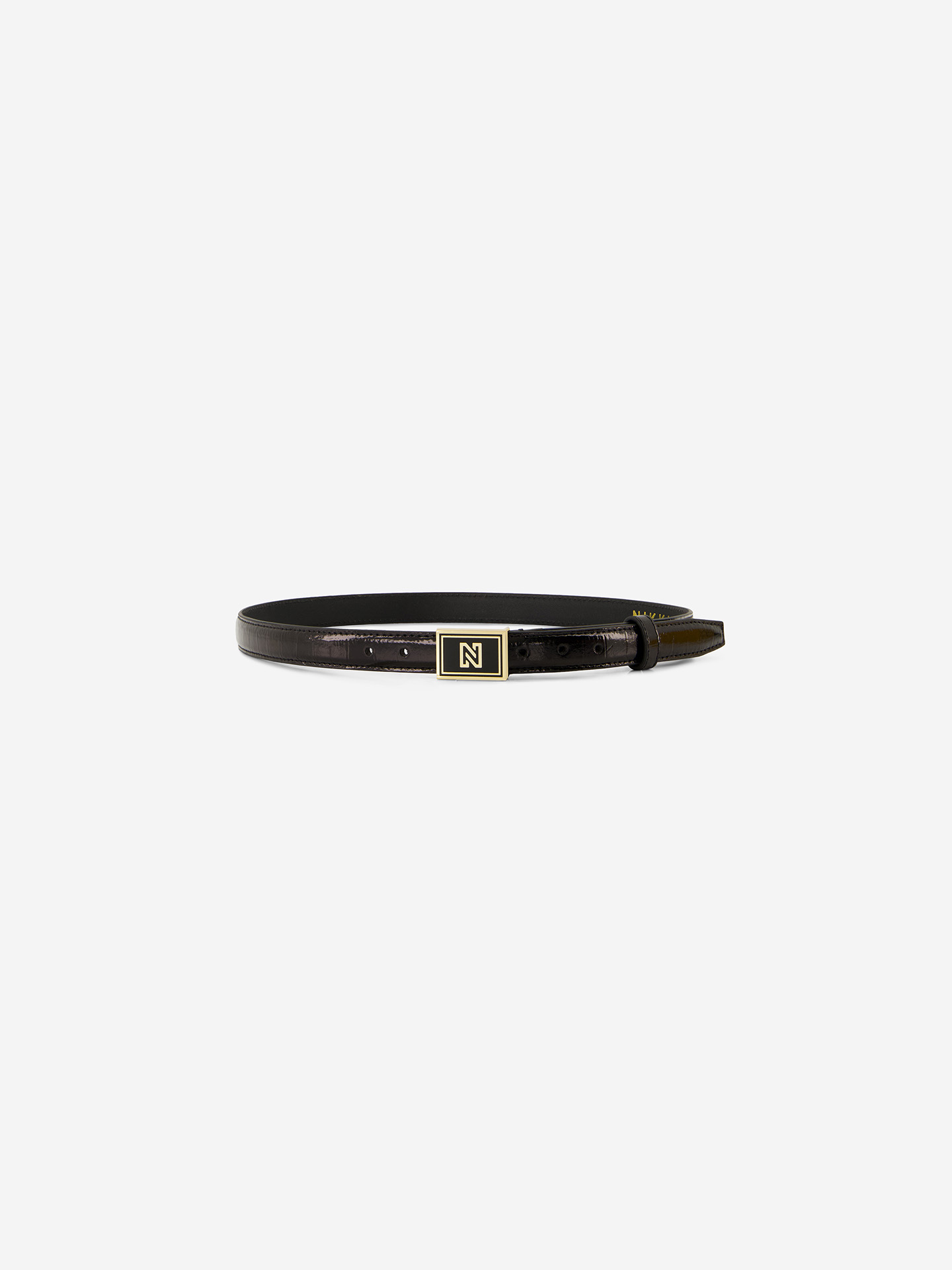 Leather belt with logo buckle