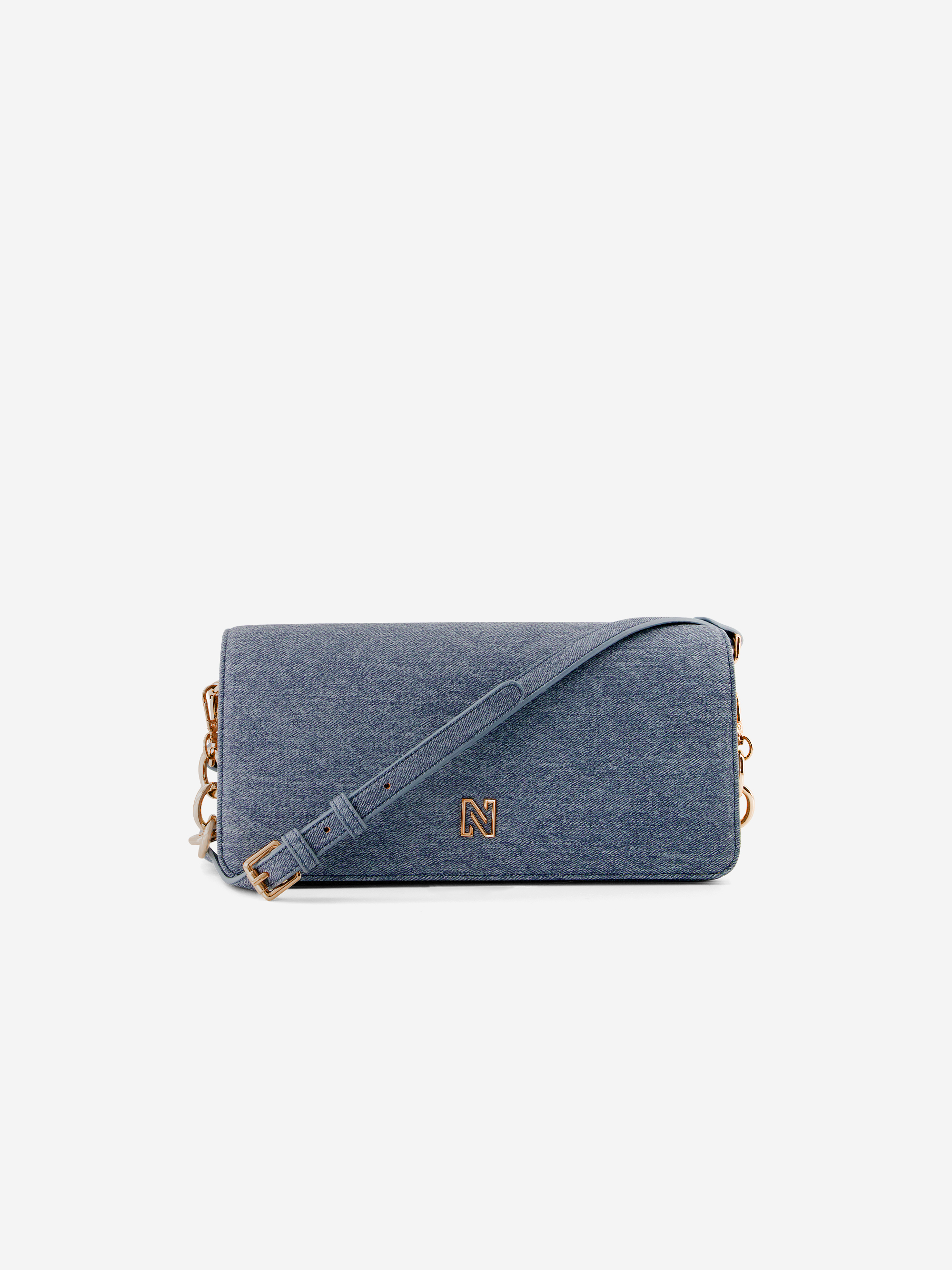Denim shoulder bag with chain details