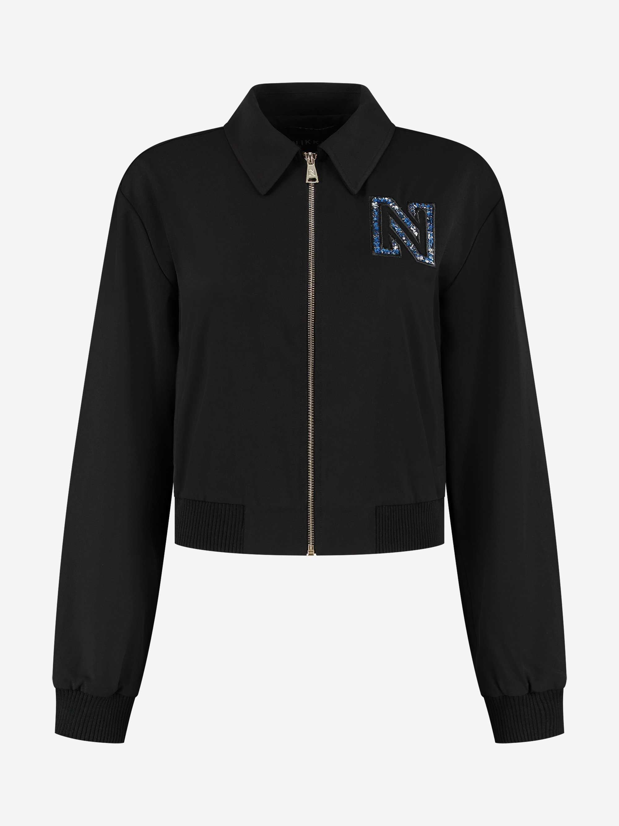 Wijdvallend jack met tweed N-logo