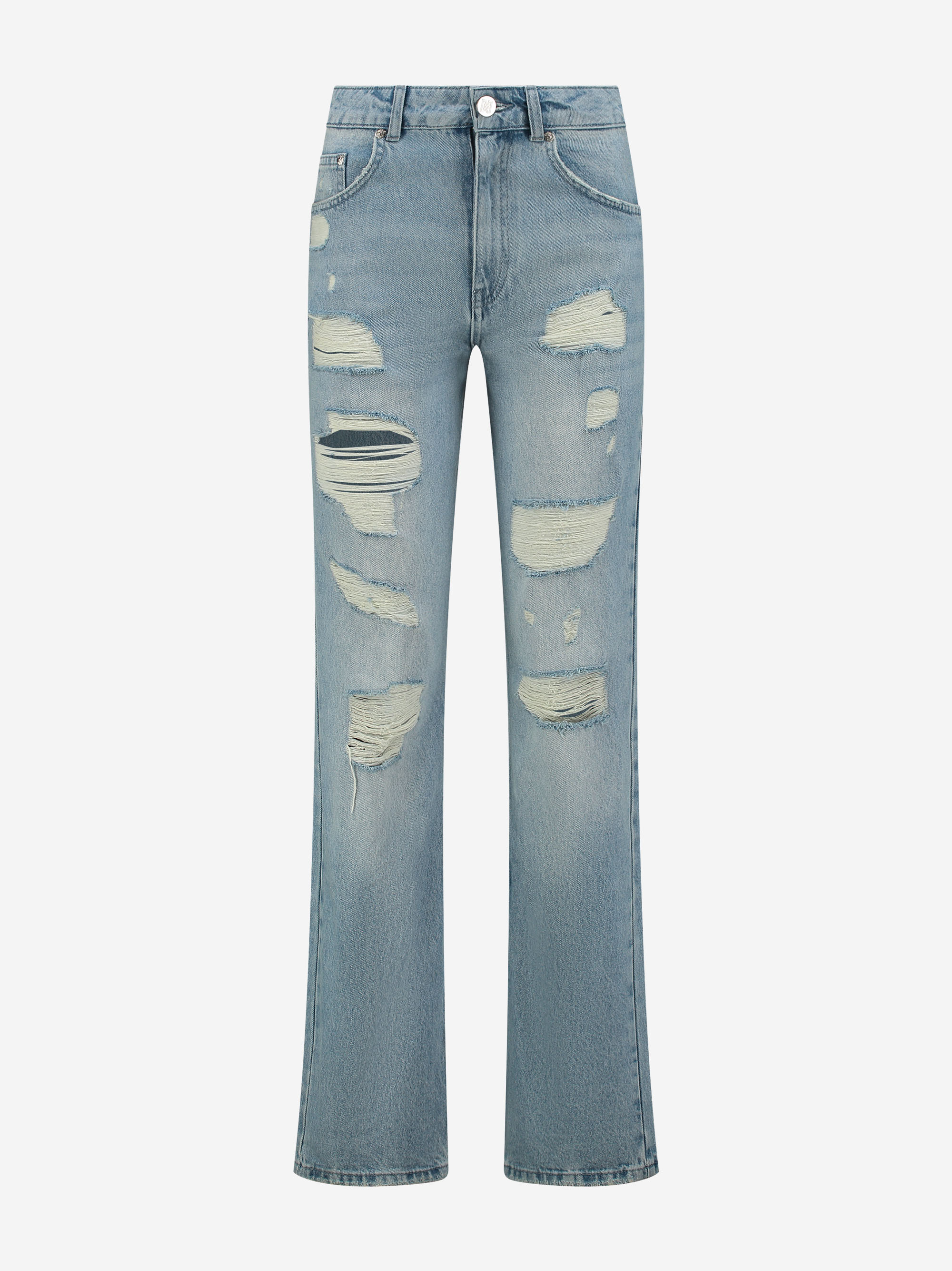 Wide leg destroyed jeans with high rise