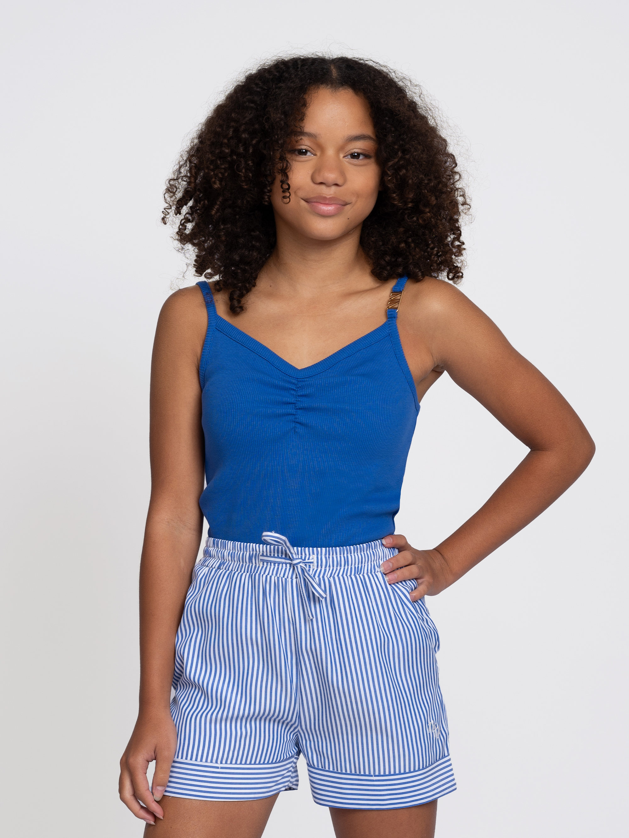 Striped shorts with rolled-up hems