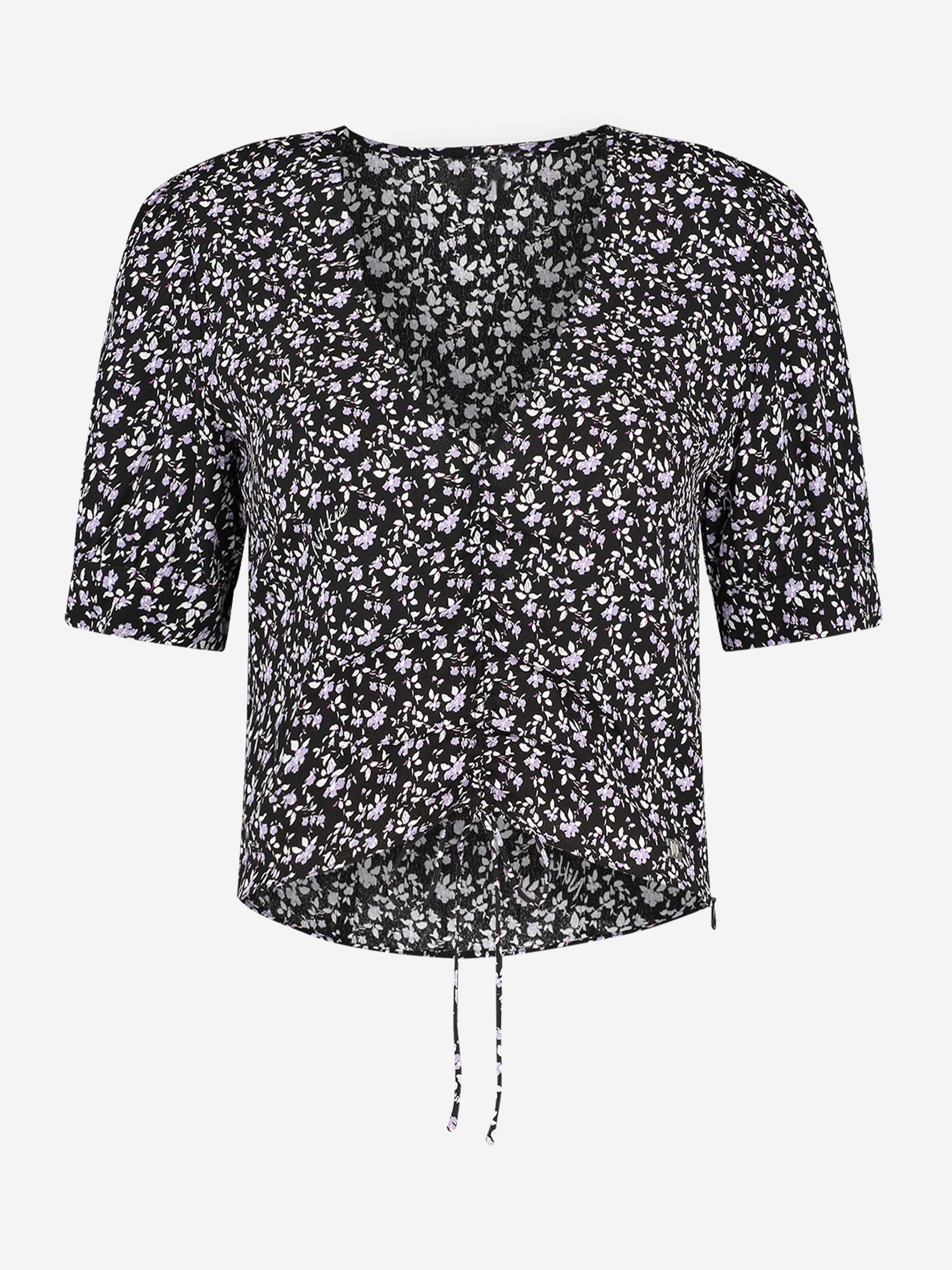 Flower print top with drawstring 