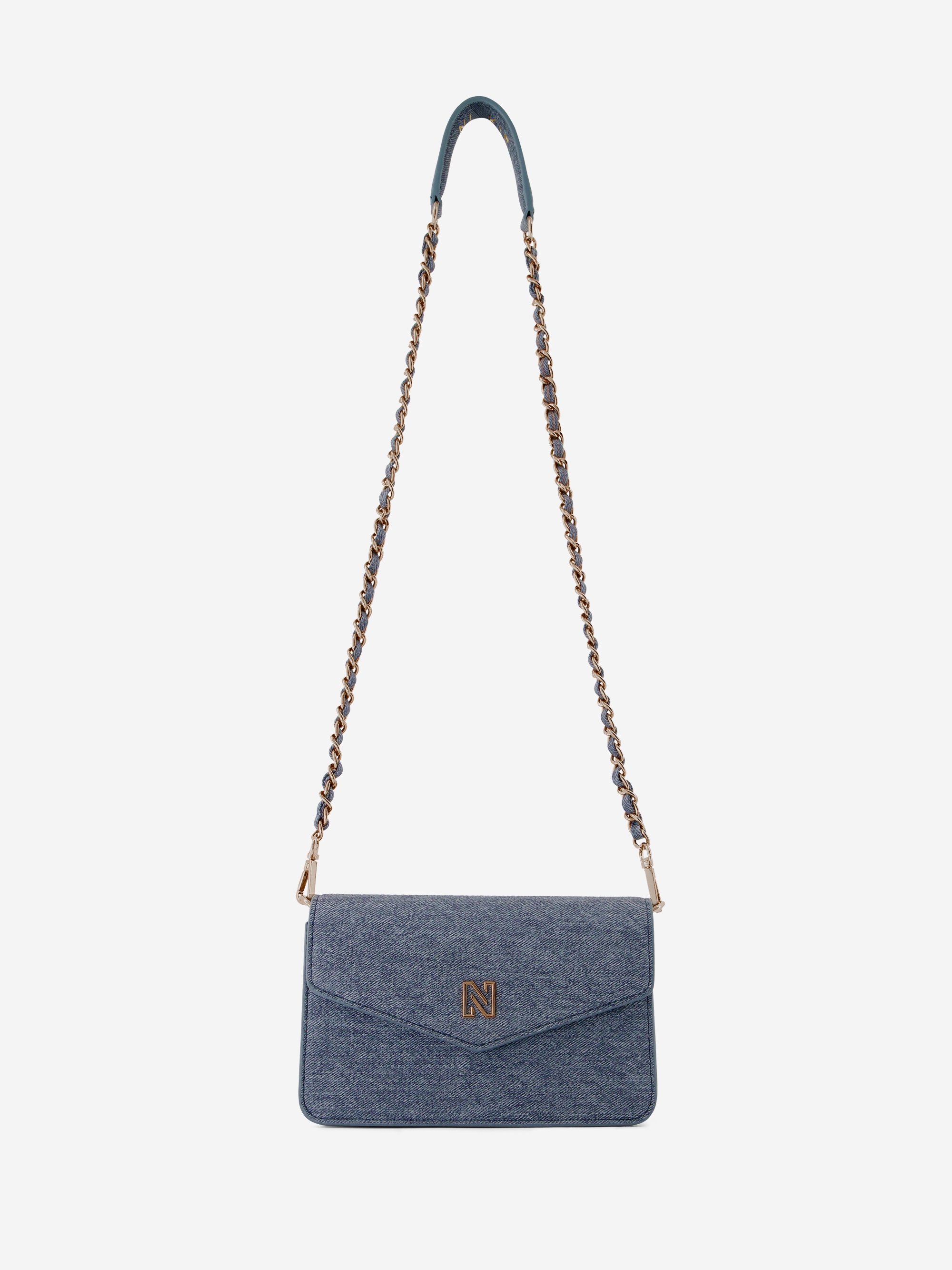 Denim shoulder bag with chain link