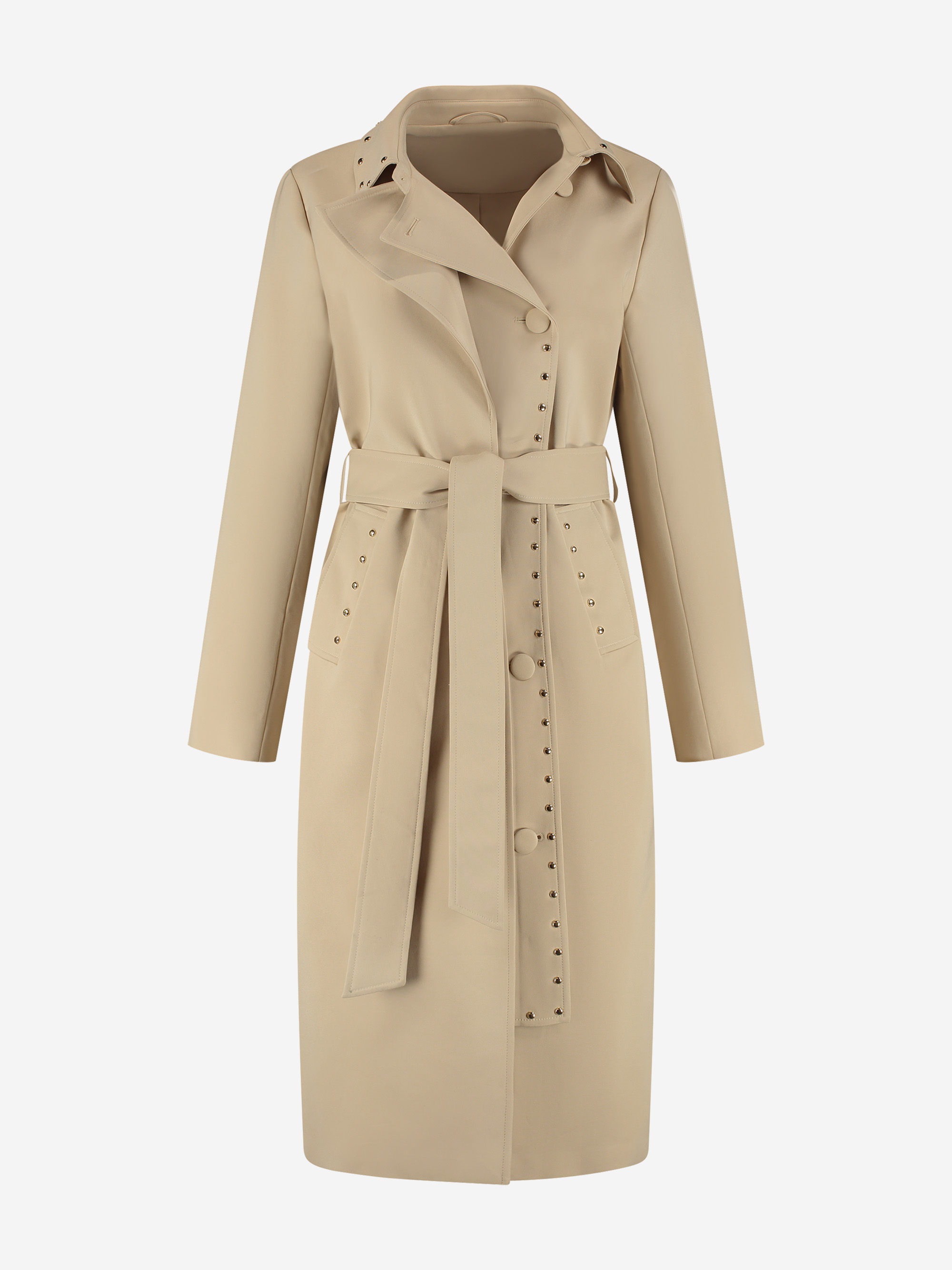 Lange trenchcoat met tweelaags effect en studs