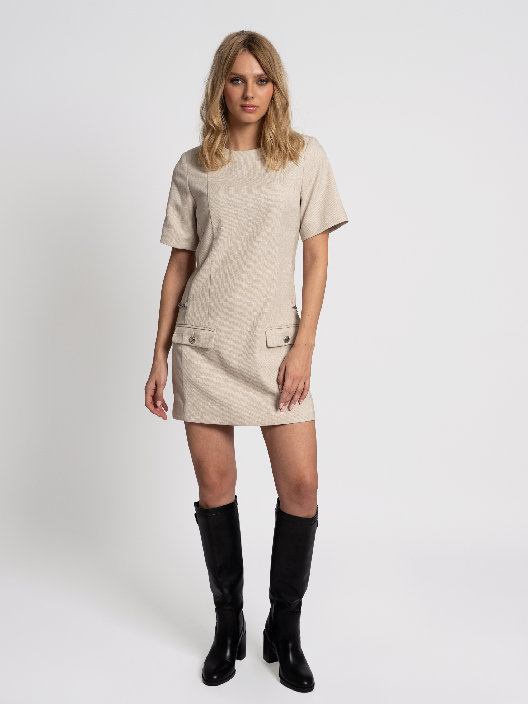Melange dress with chain details
