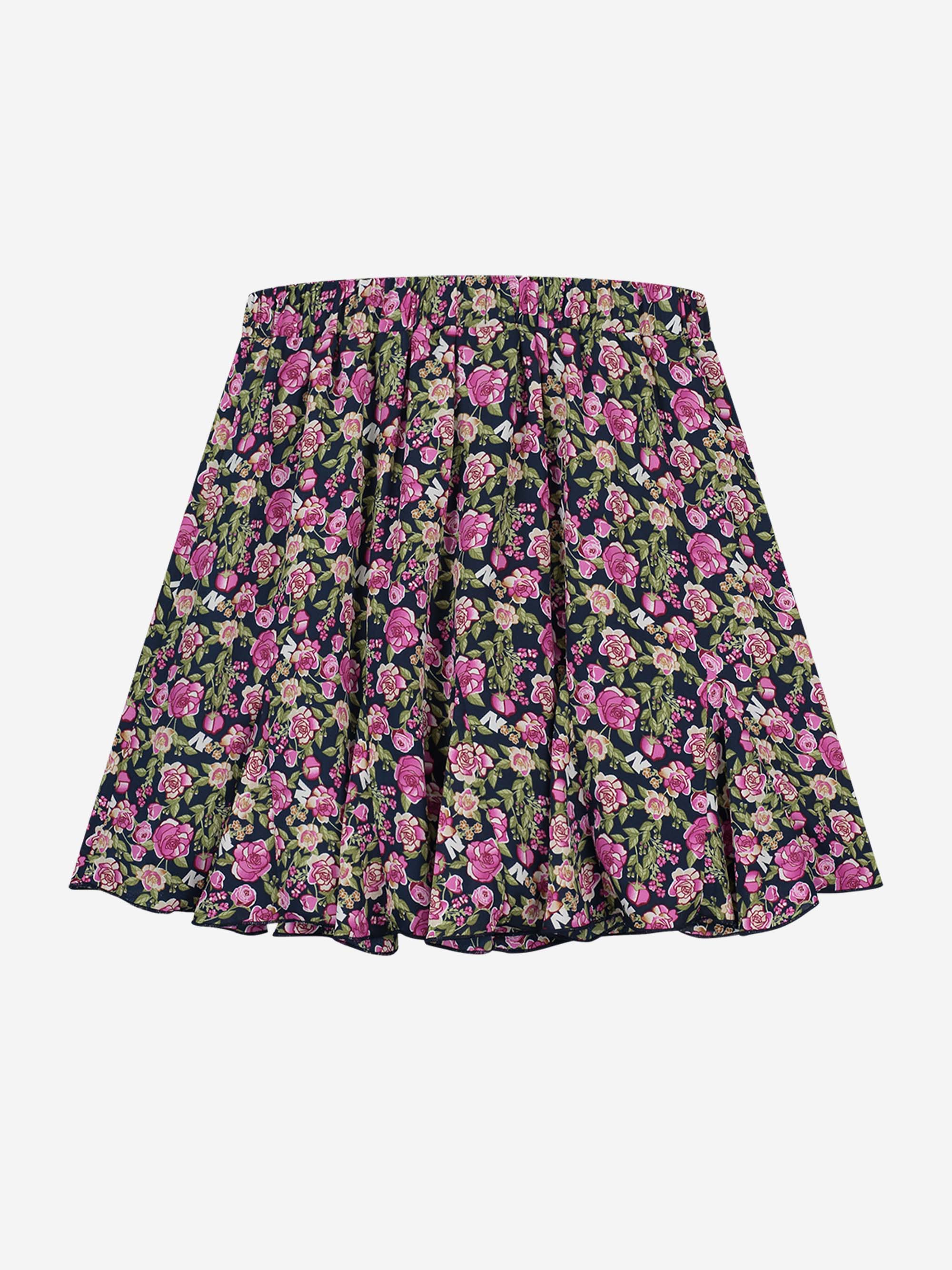 Flower print A-line skirt with ruffles 