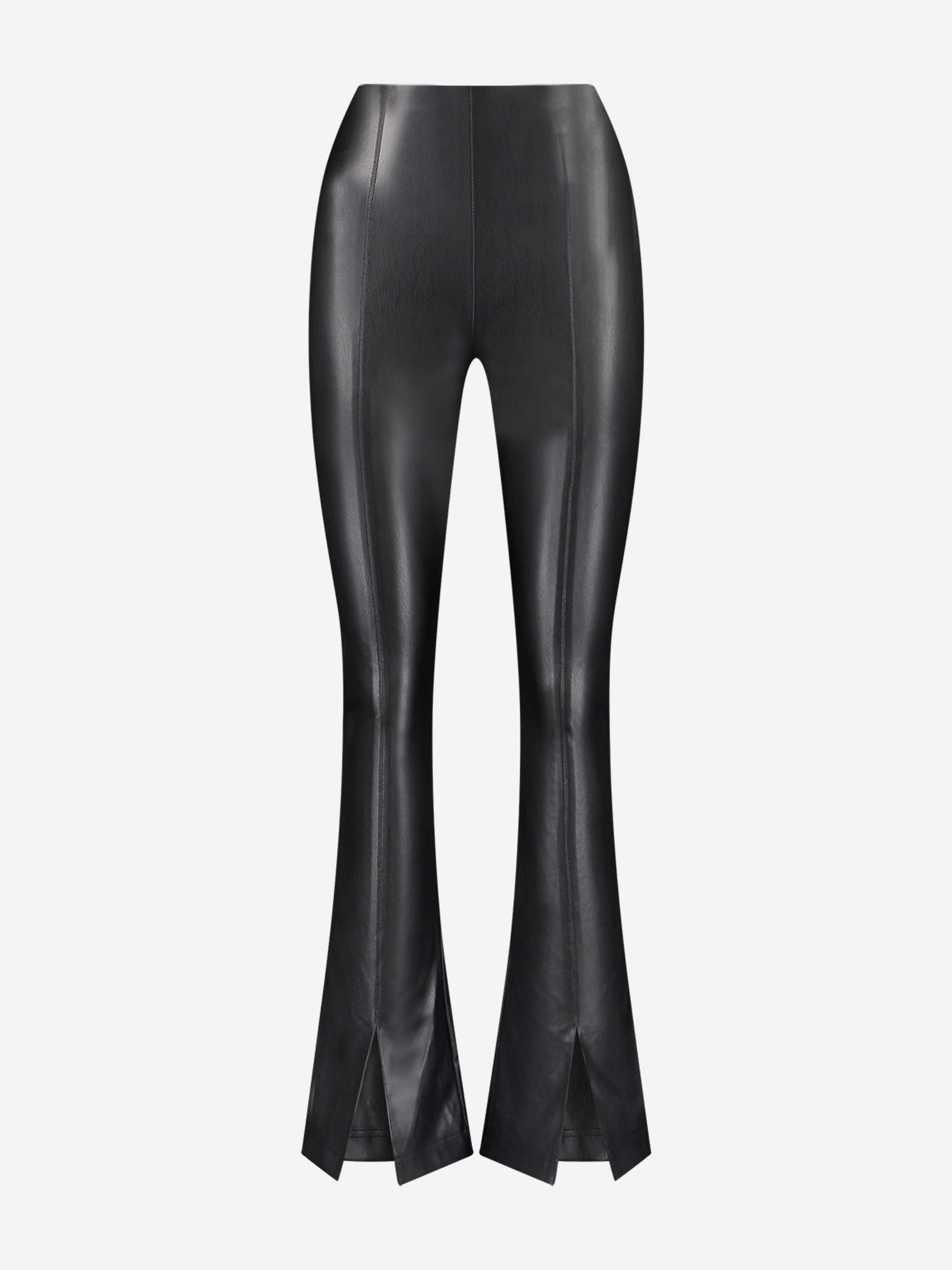 Vegan leren broek met hoge taille en ritssluiting 