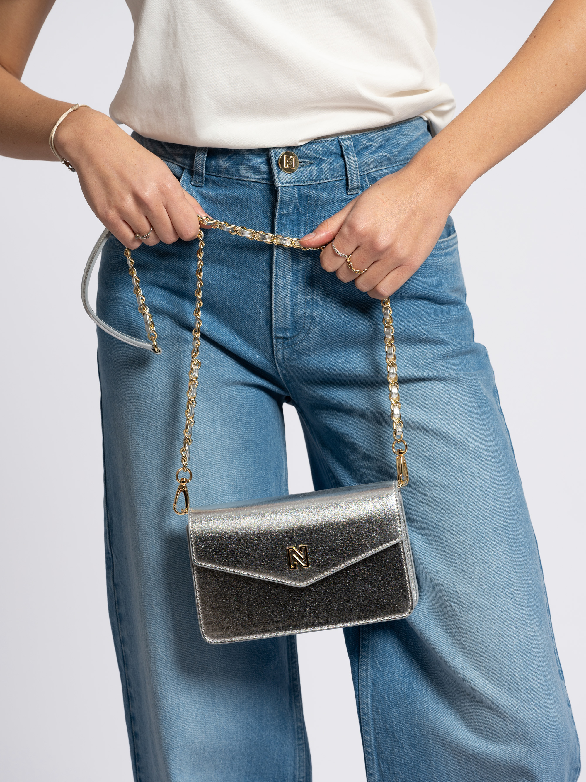 Silver metallic shoulder bag