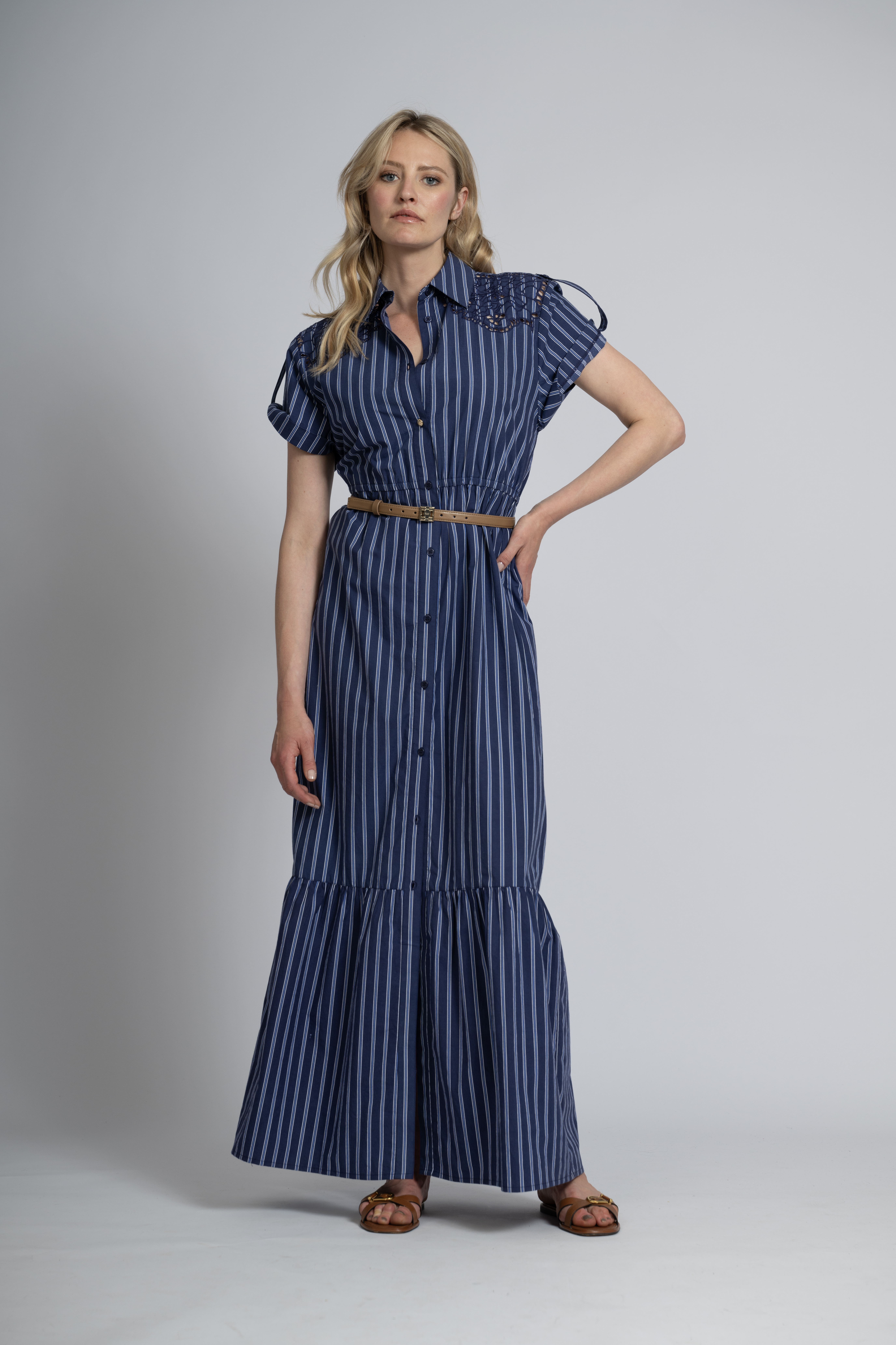 Striped maxi dress with lace cut-out details