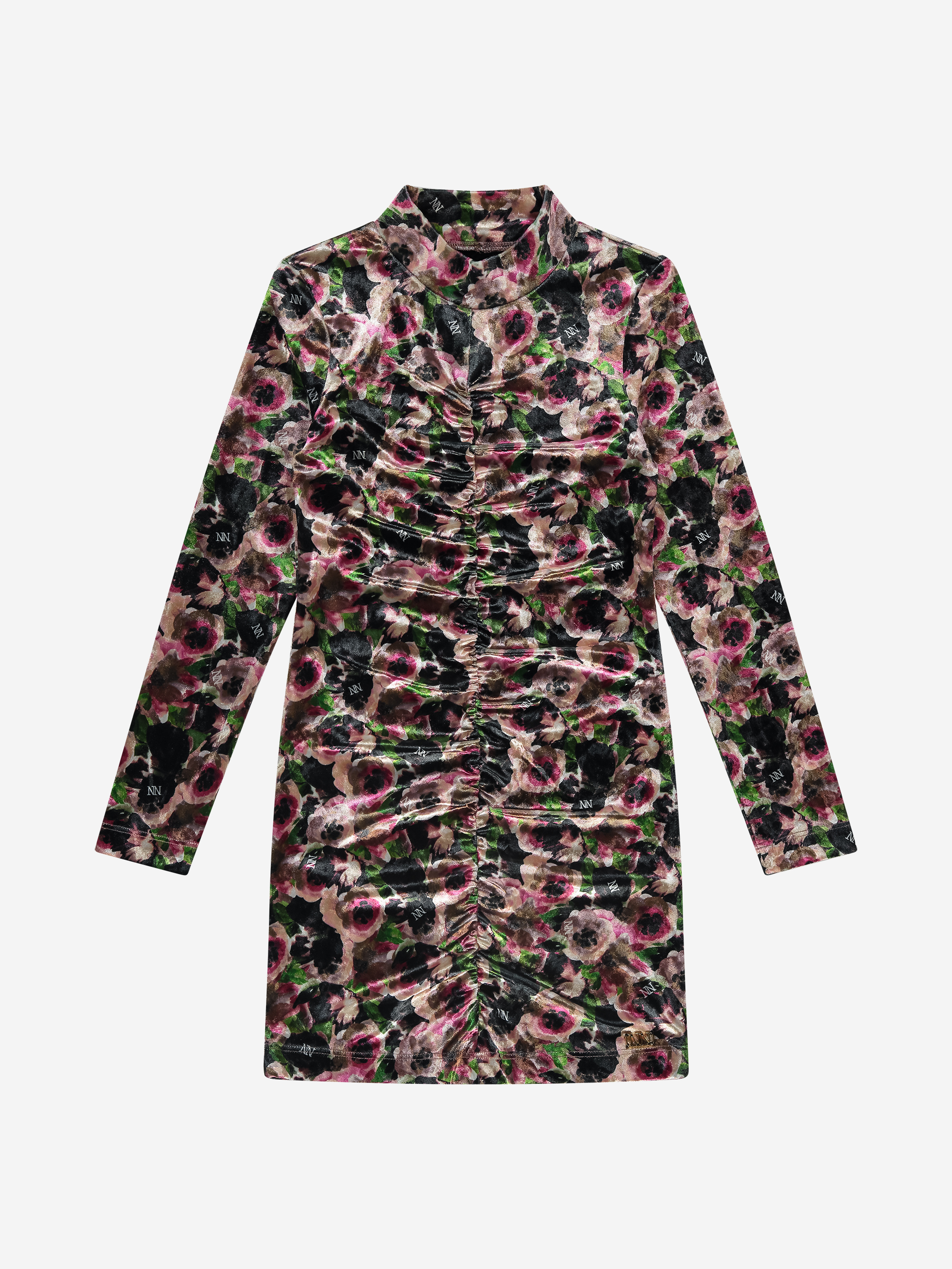Fitted velvet dress with floral print