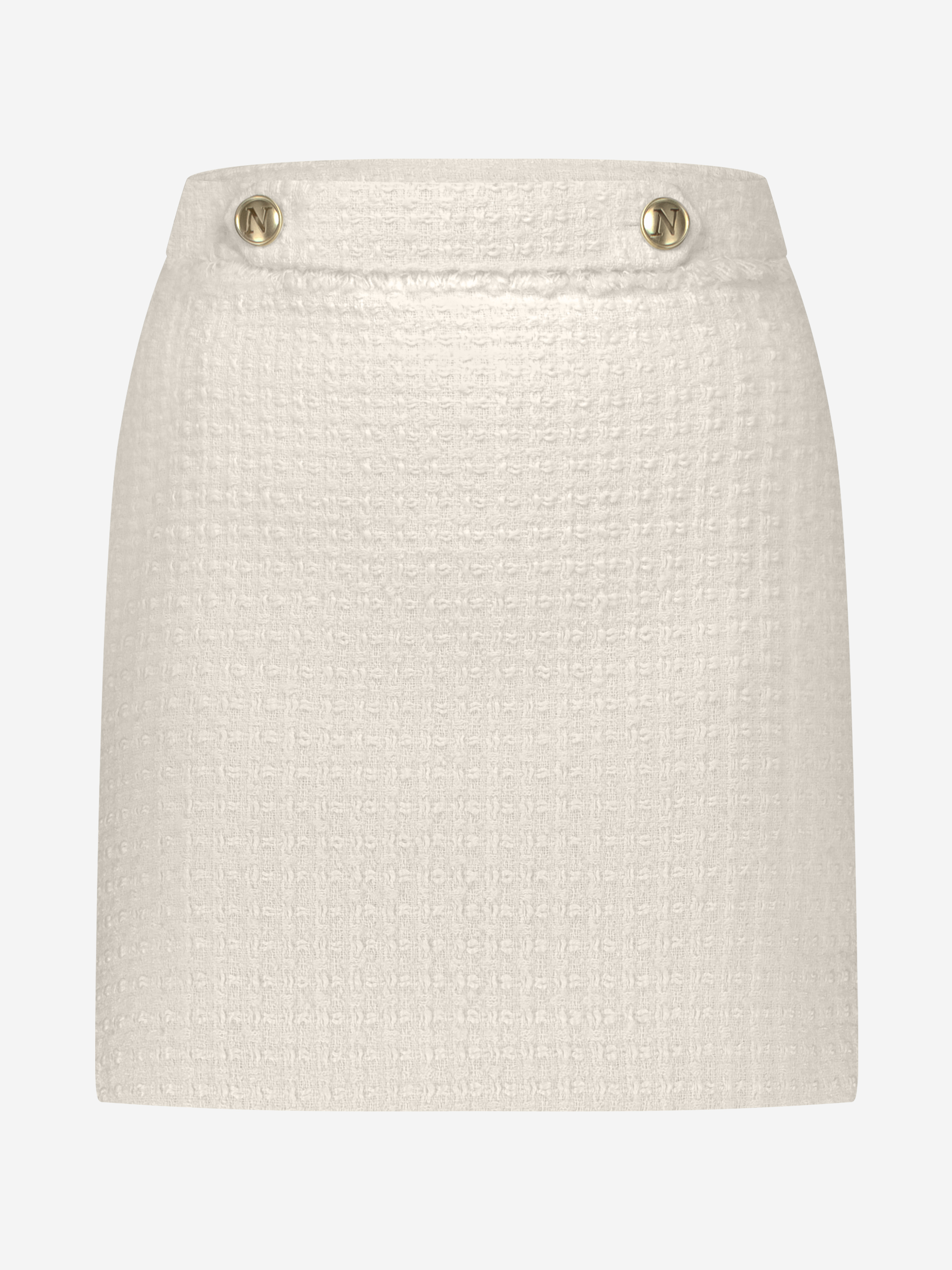 Short fitted skirt with tweed pattern and N-buttons
