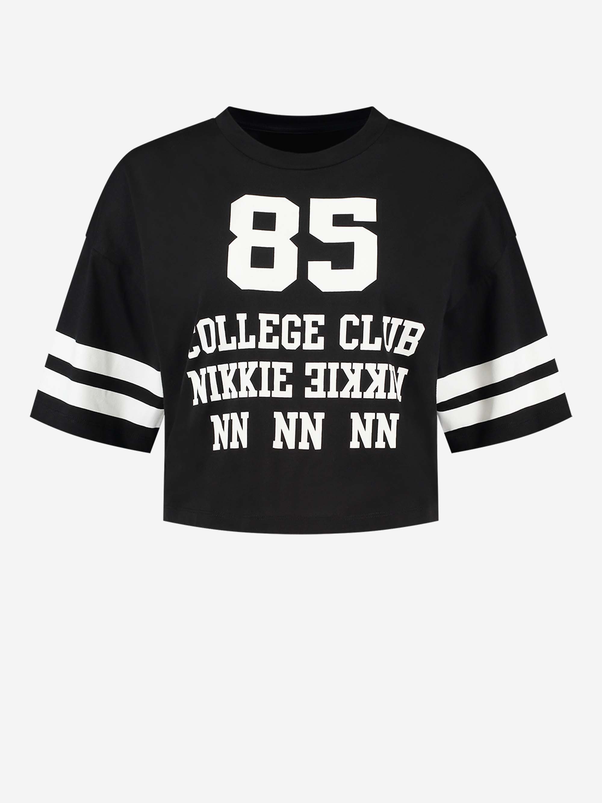 Cropped loose fit T-shirt with college artwork 
