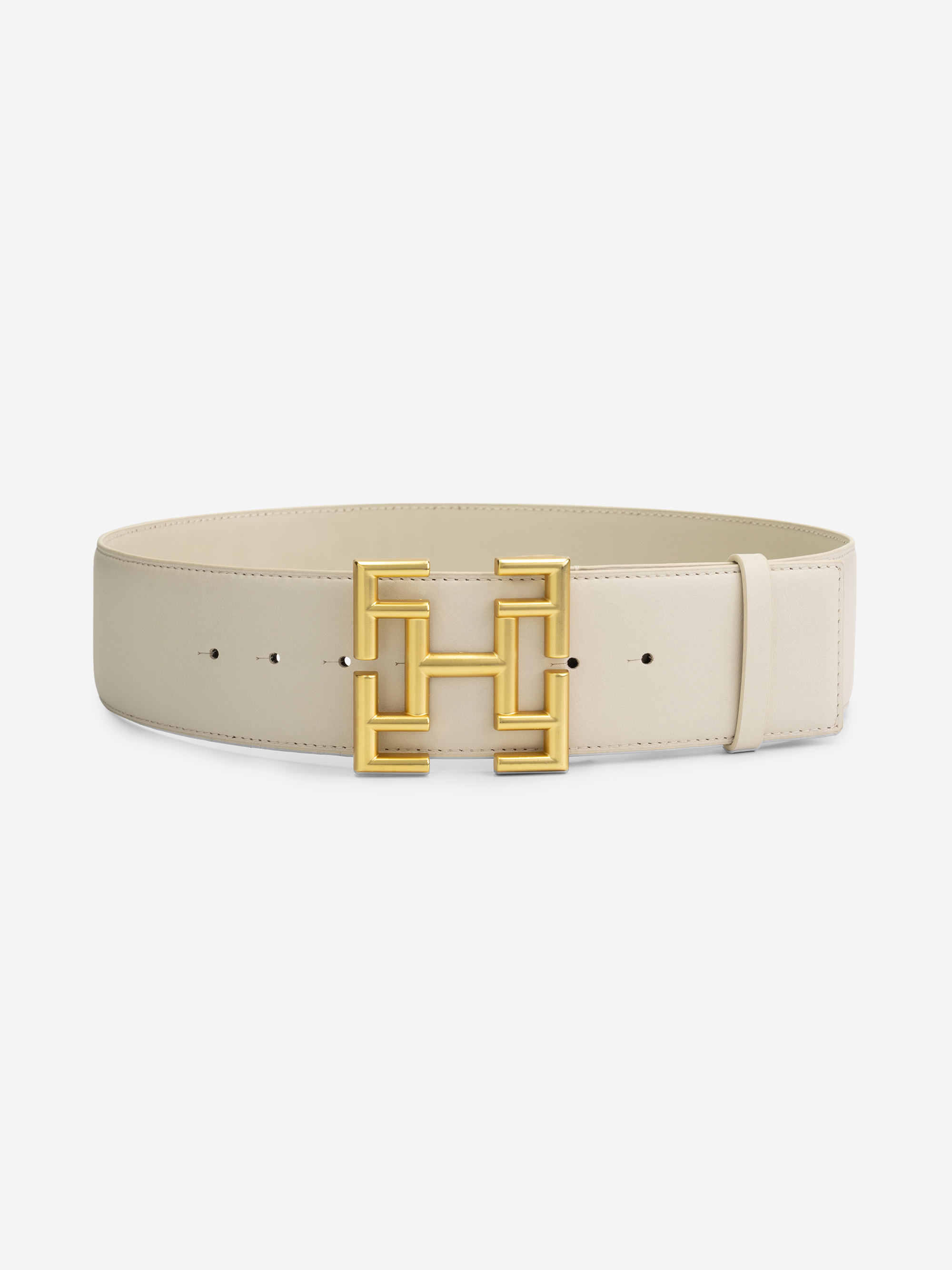 Leather waist belt with logo buckle