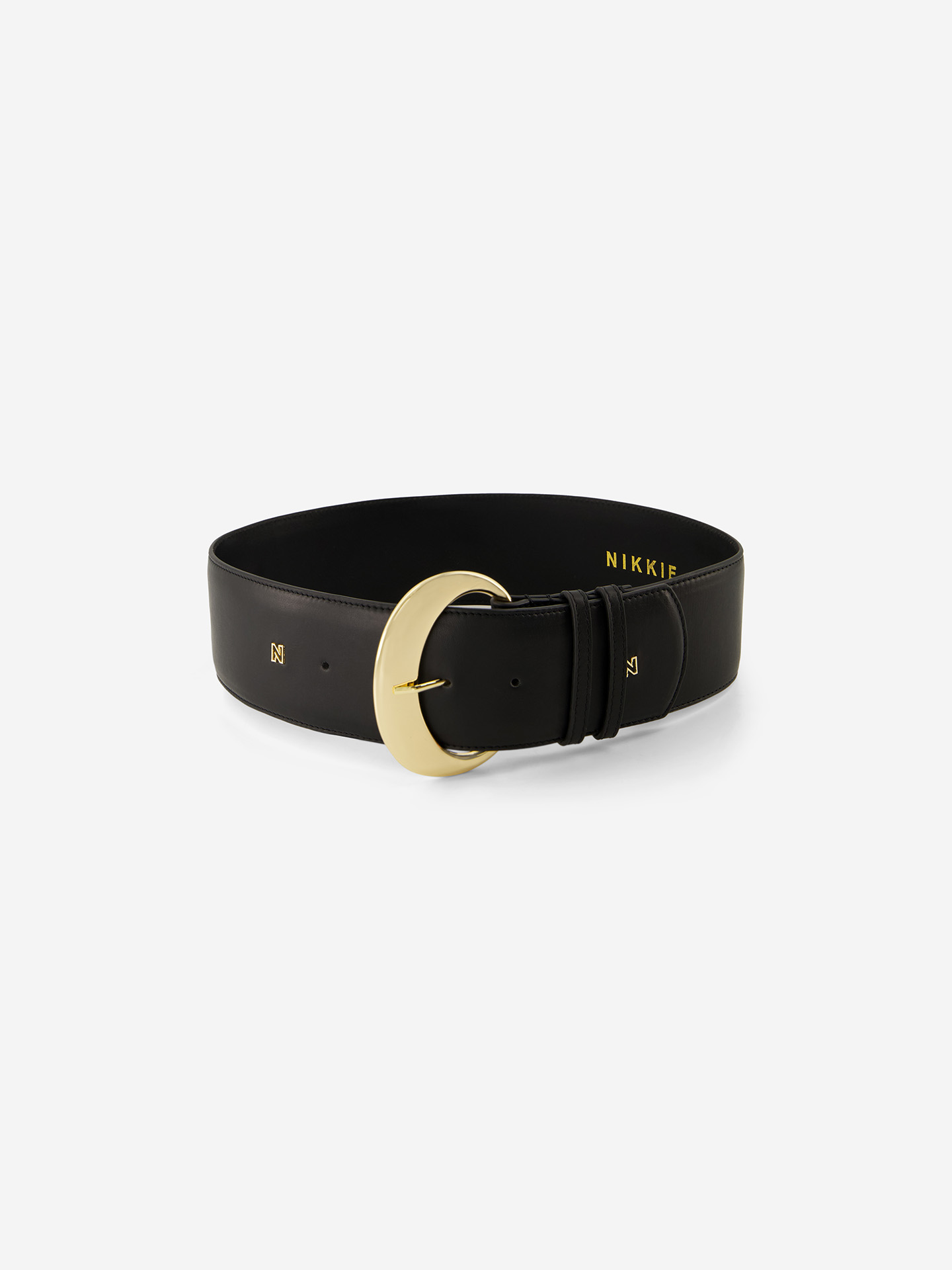 Wide leather belt with buckle