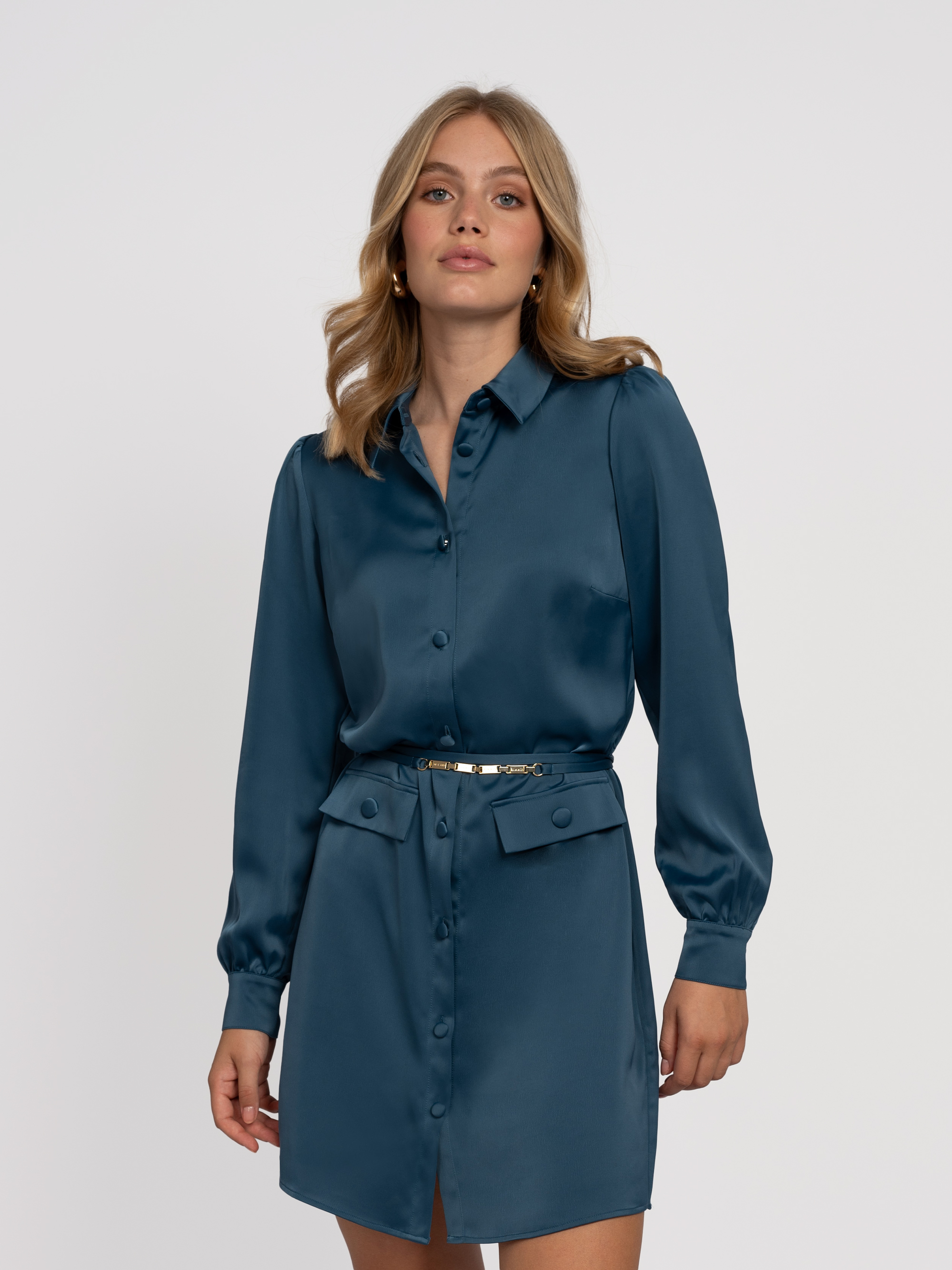 Satin dress with belt