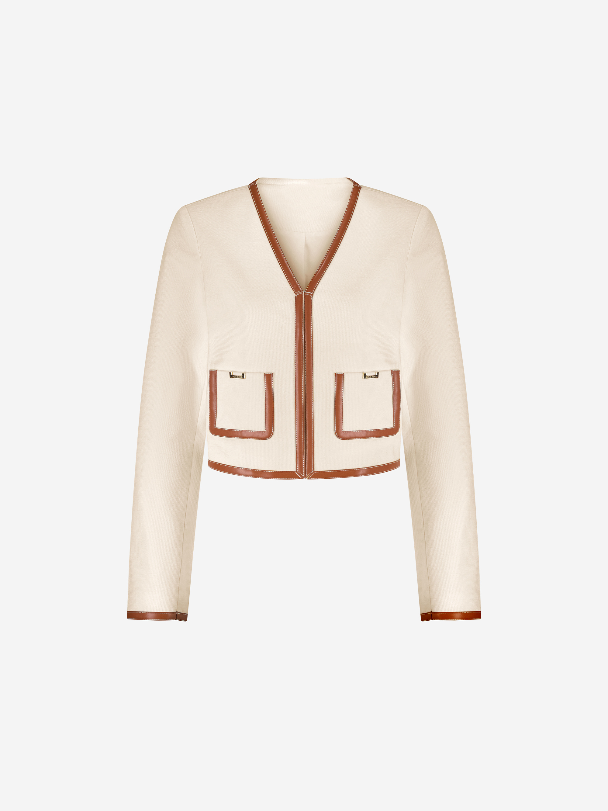 Short jacket with contrasting piping