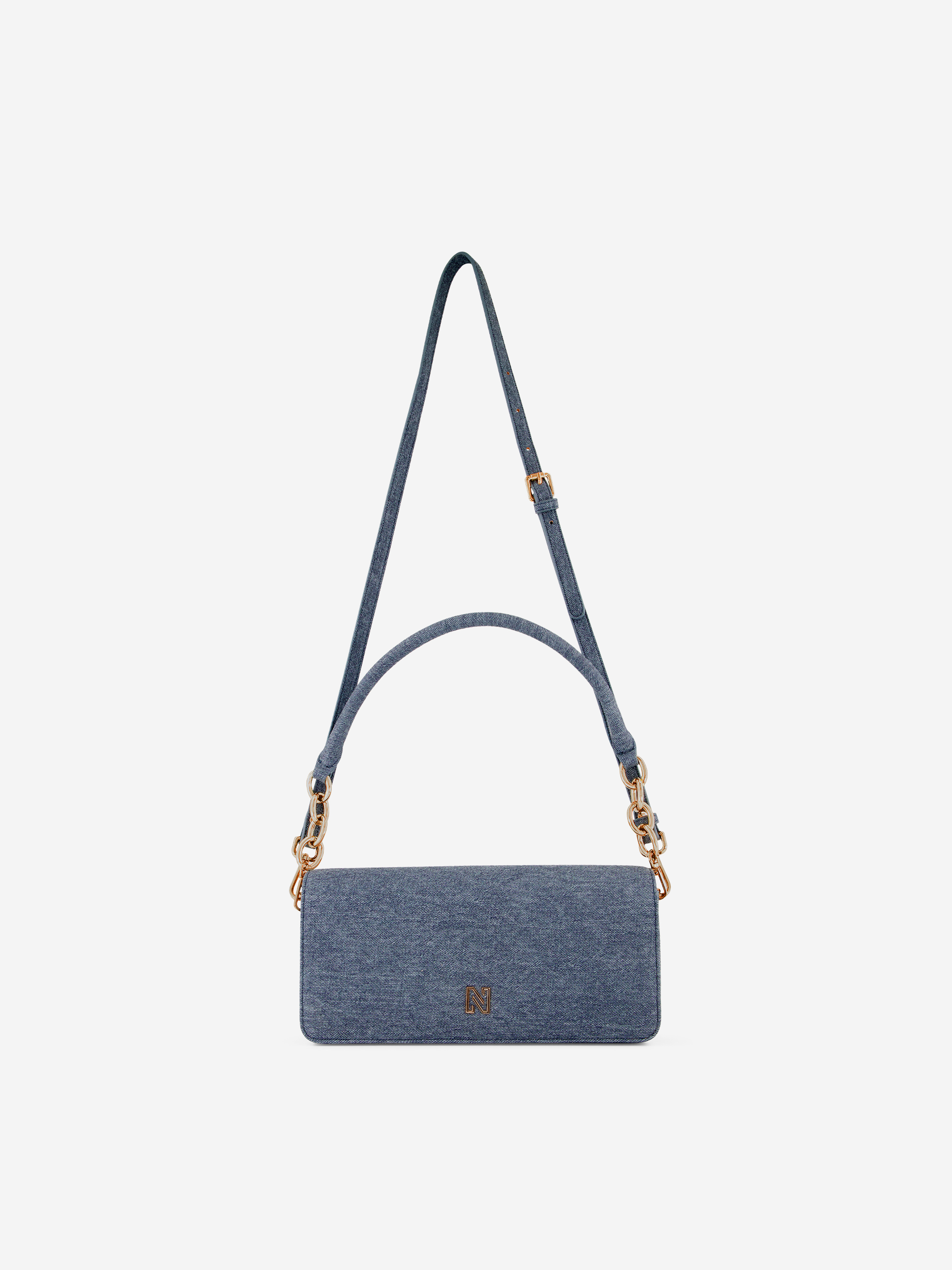 Denim shoulder bag with chain details