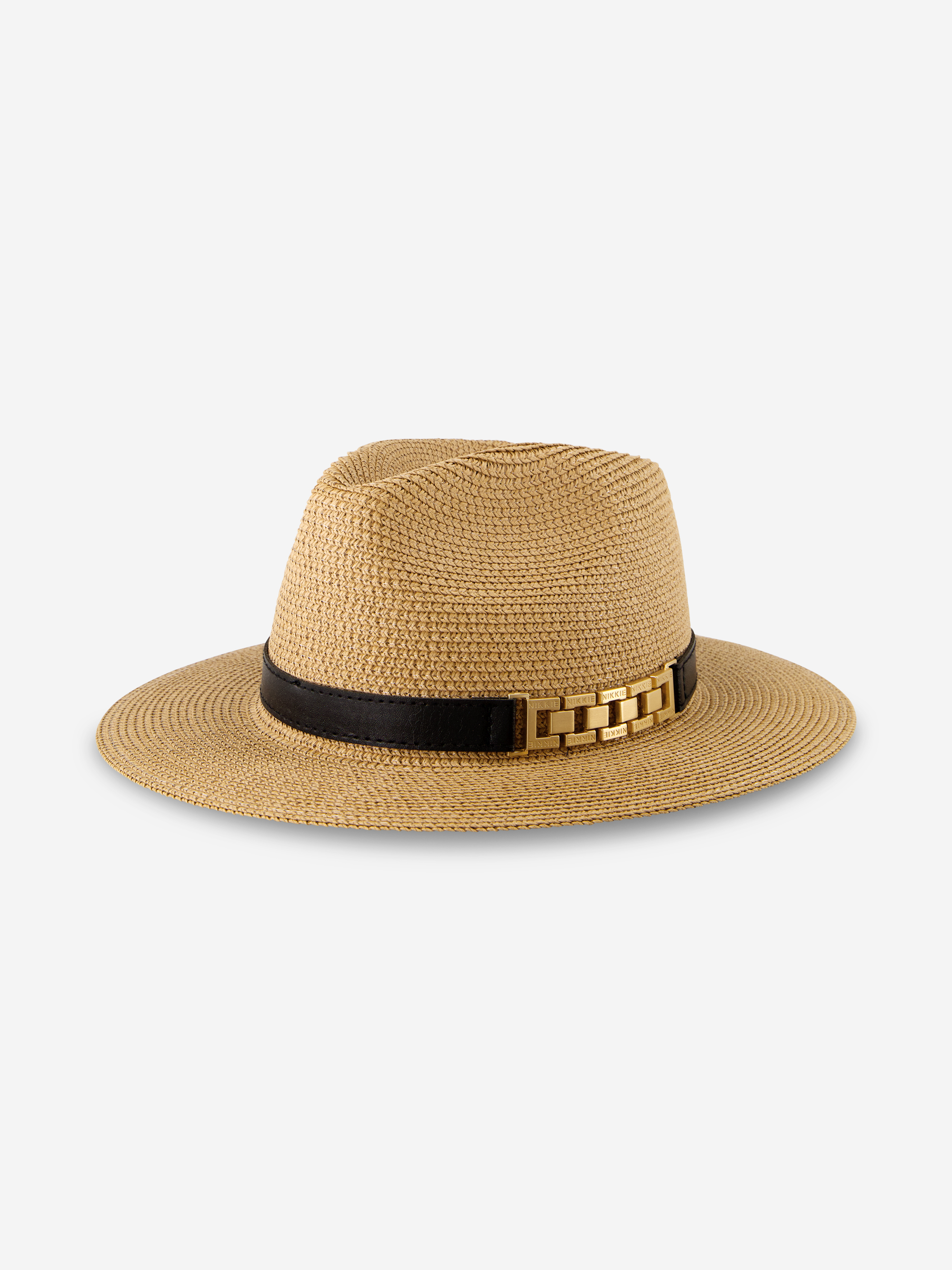 Woven straw hat with chain detail